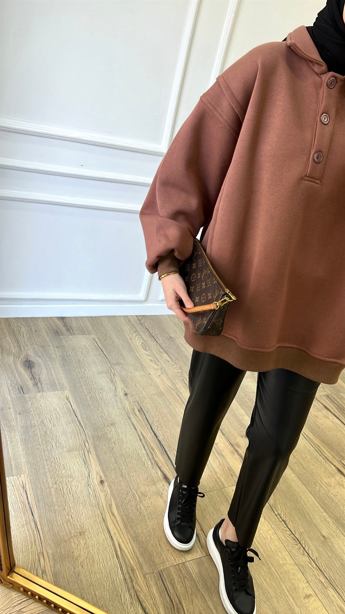 Kahve - Polo Yaka Sweatshirt 