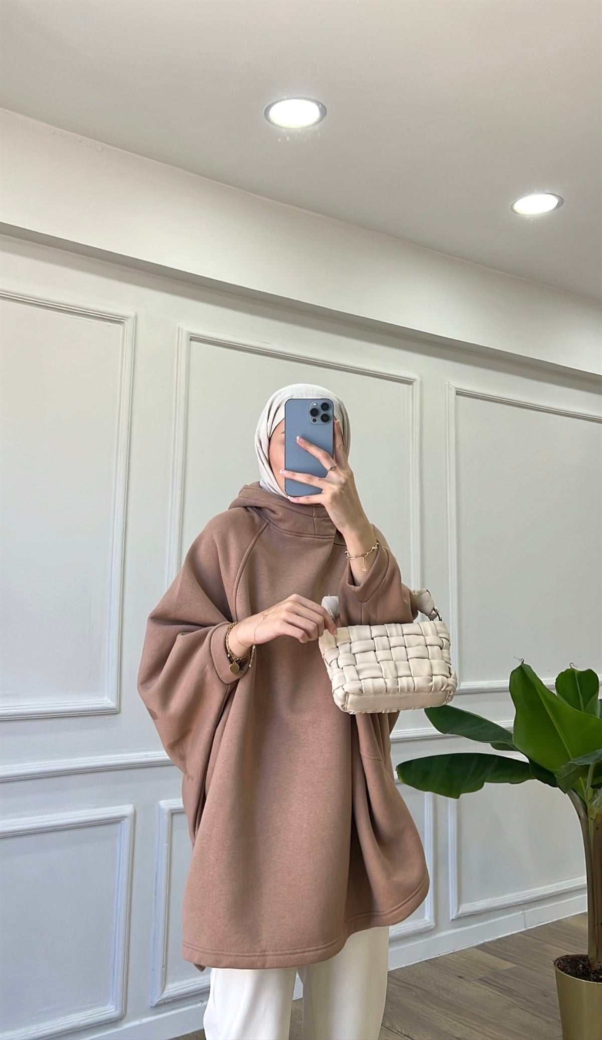 Kahve Yarasa Kollu Sweatshirt
