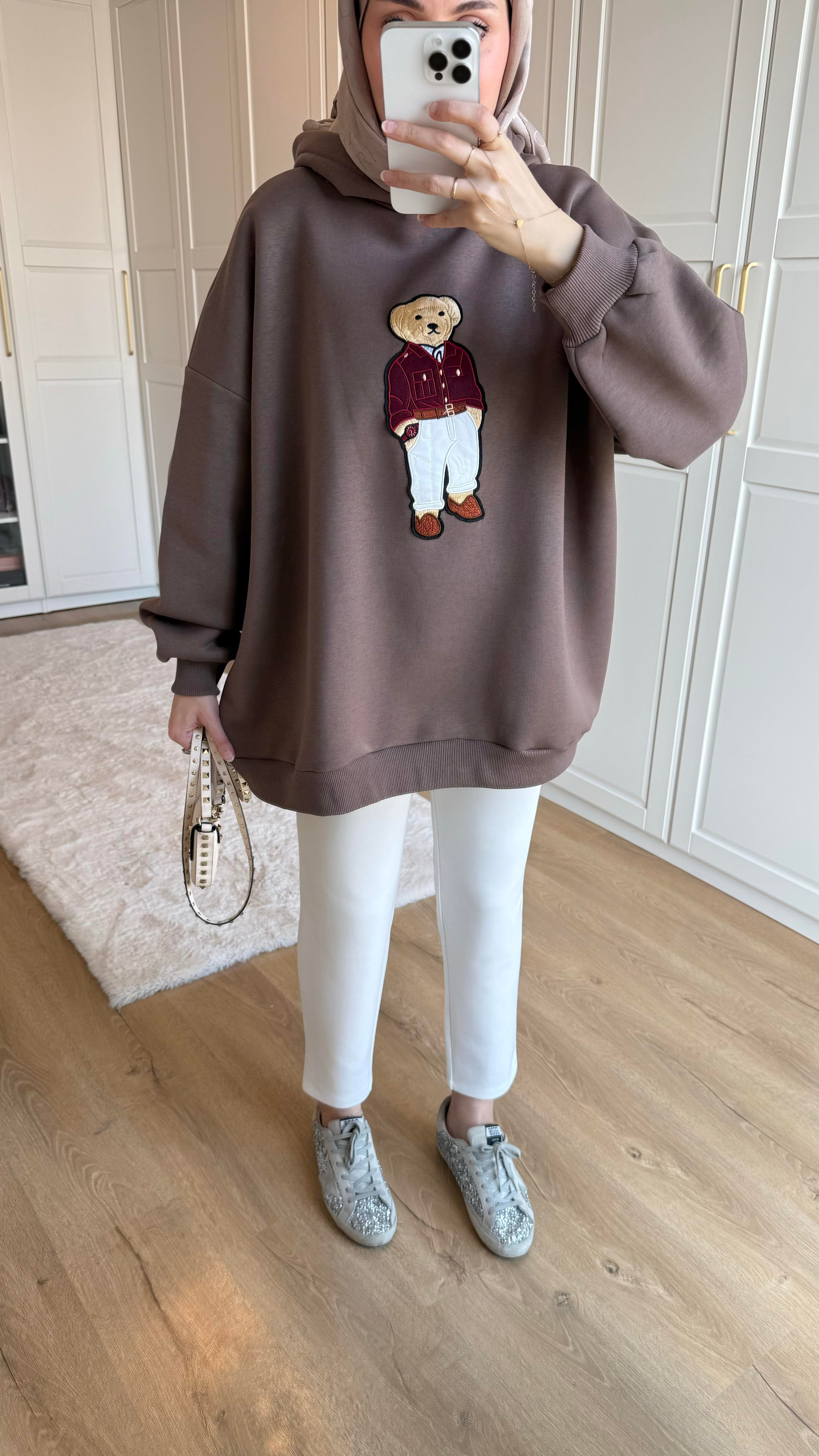 Kapüşonlu Teddy Sweatshirt Vizon