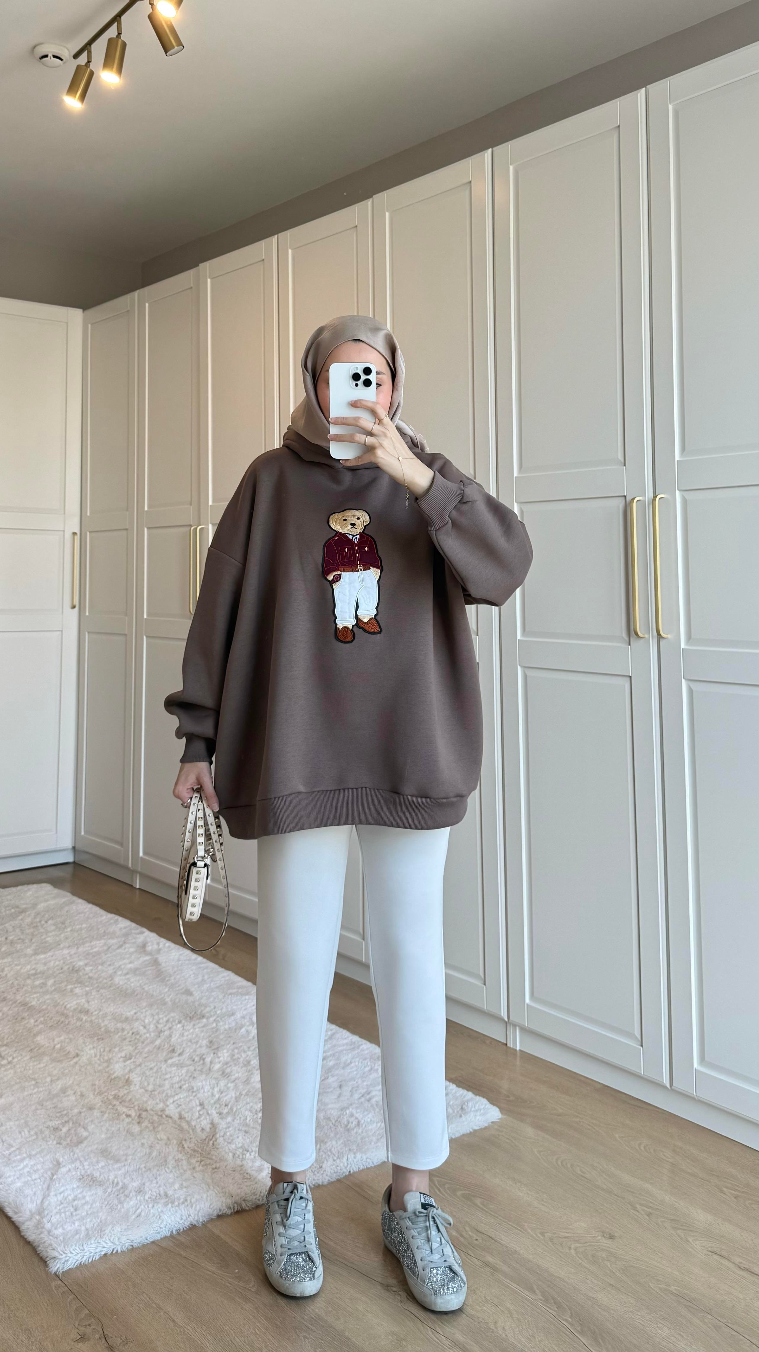 Kapüşonlu Teddy Sweatshirt Vizon