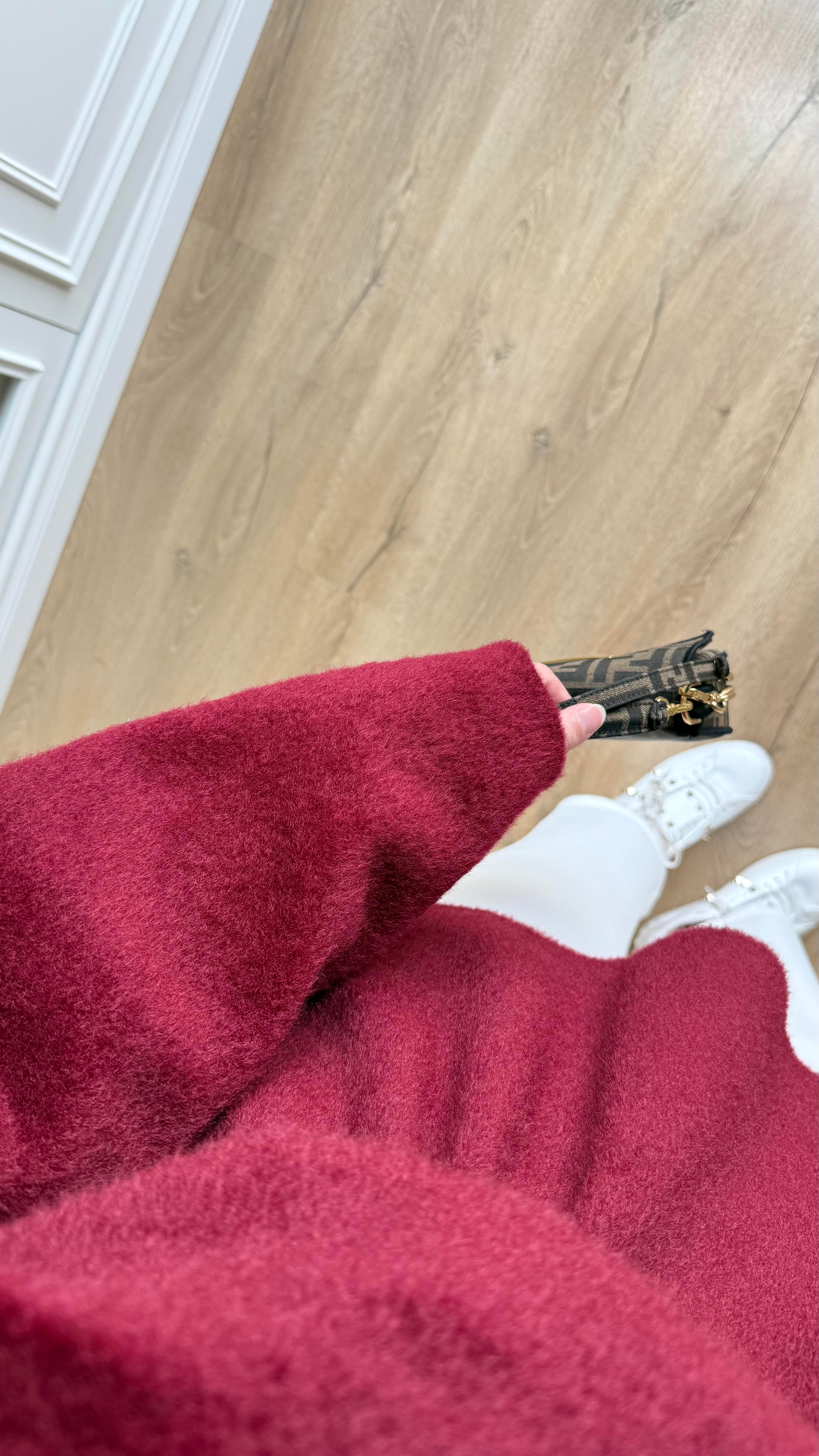 Kaşe Oversize Triko Bordo