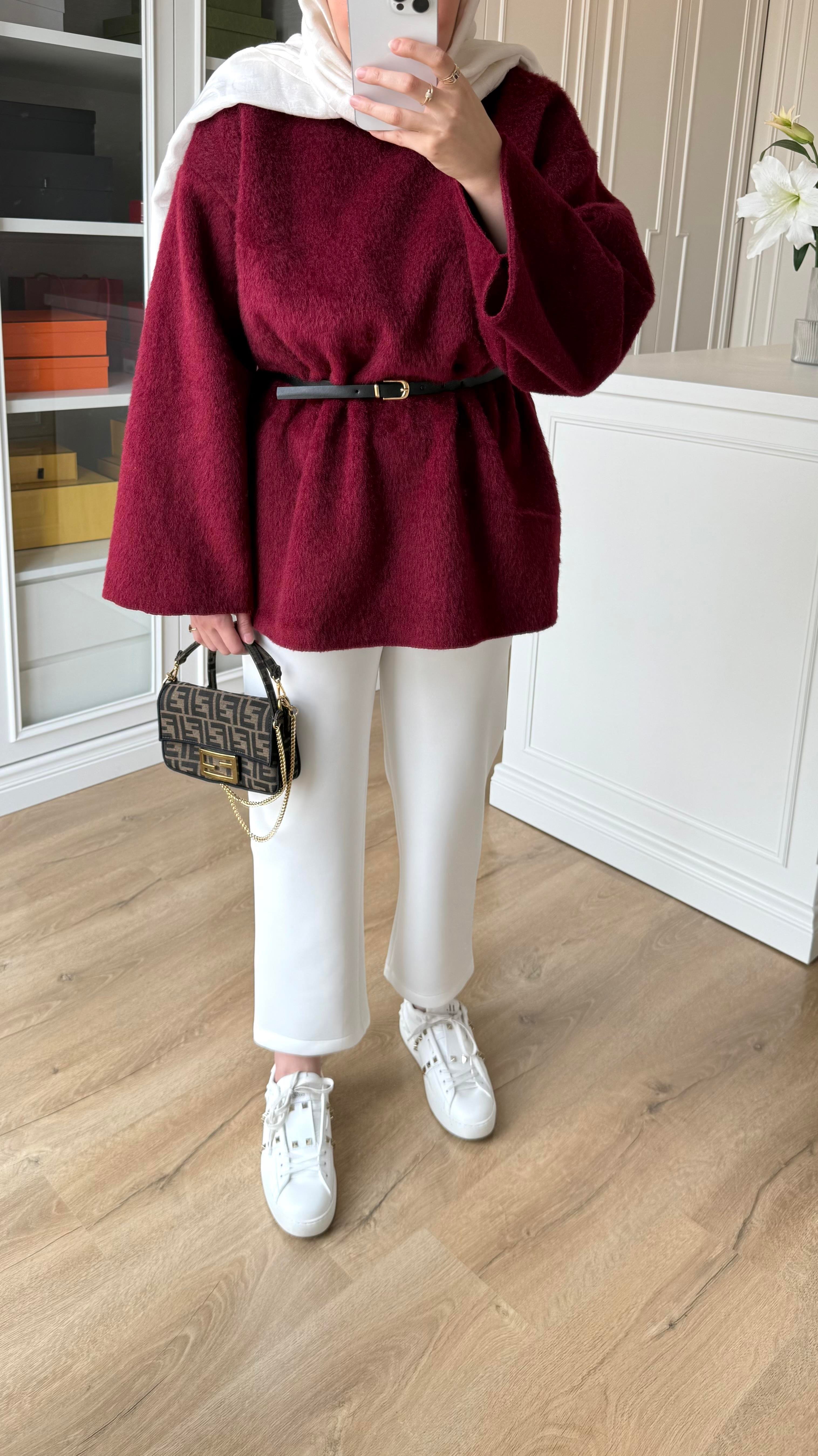 Kaşe Oversize Triko Bordo