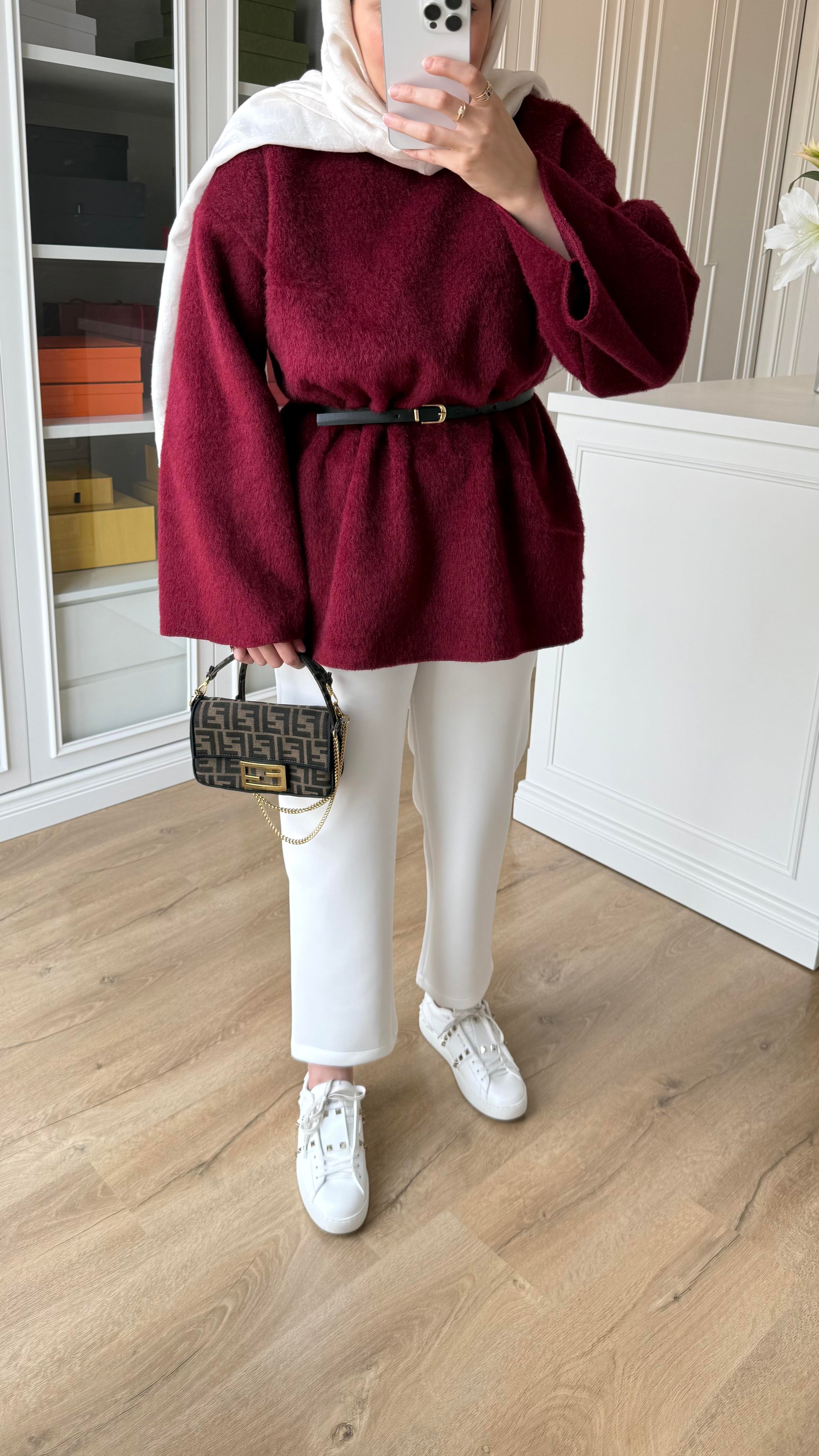 Kaşe Oversize Triko Bordo