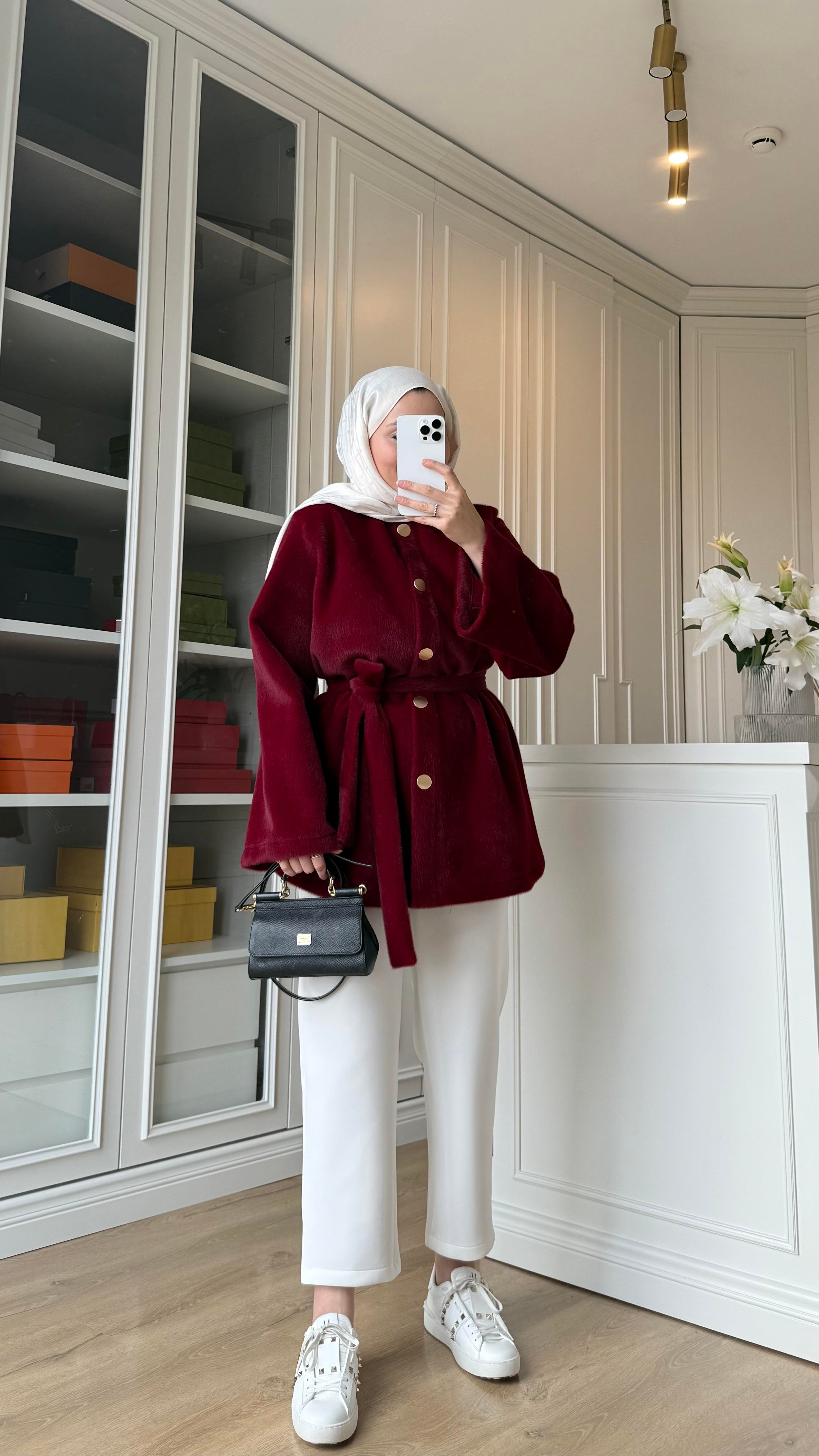 Kely Kısa Kaban Bordo