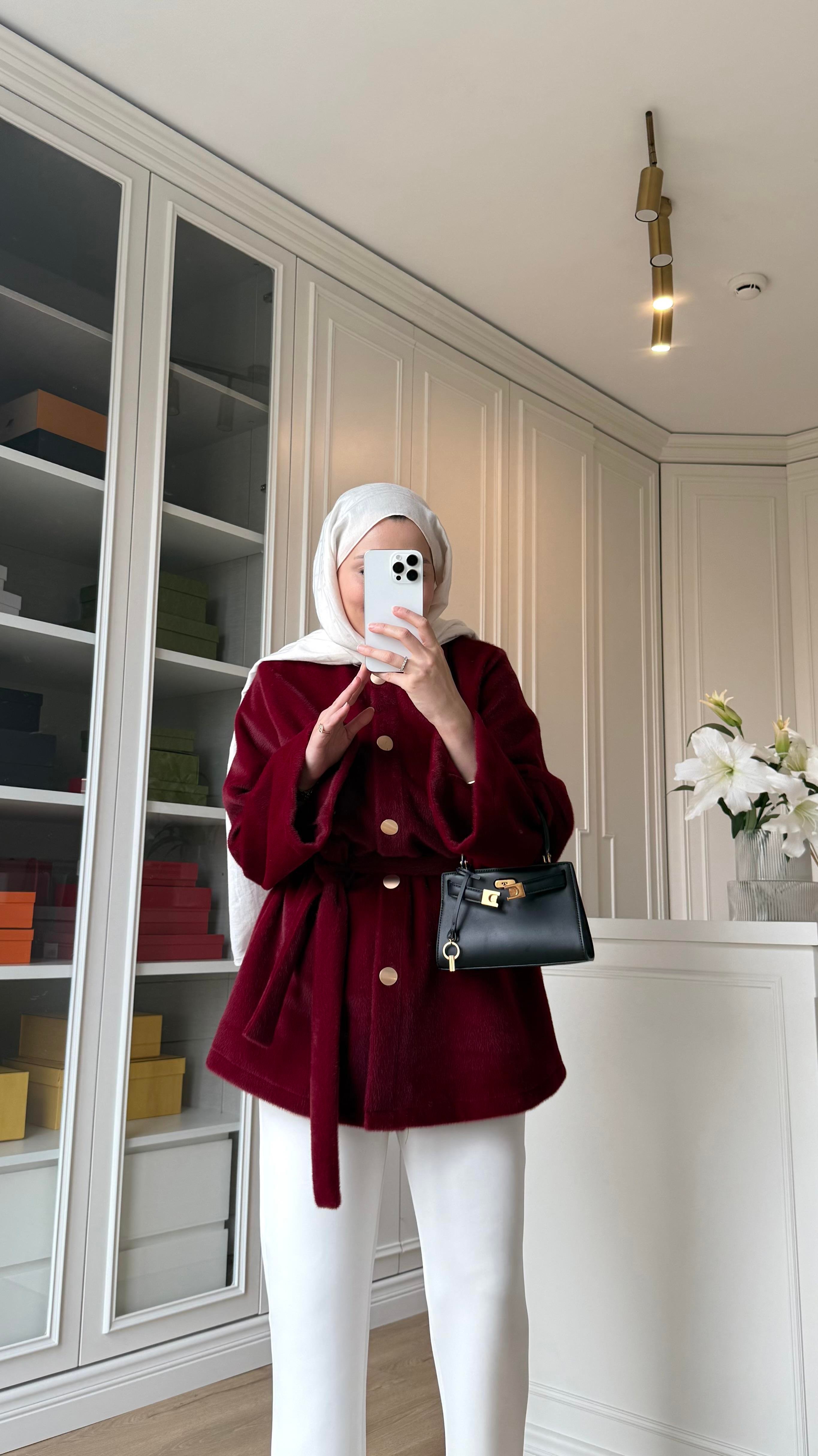 Kely Kısa Kaban Bordo
