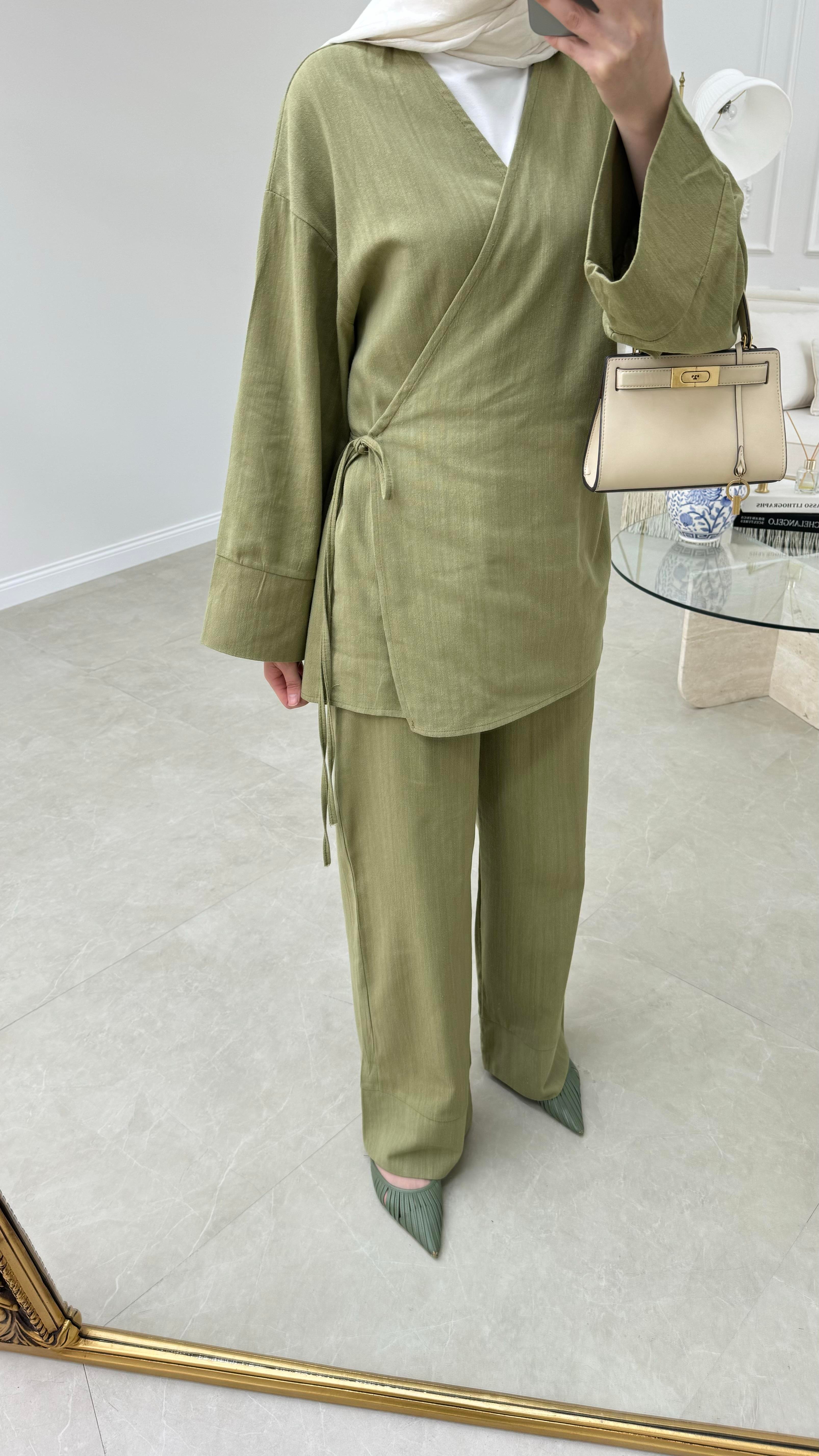 Kimono Keten Takım Yeşil