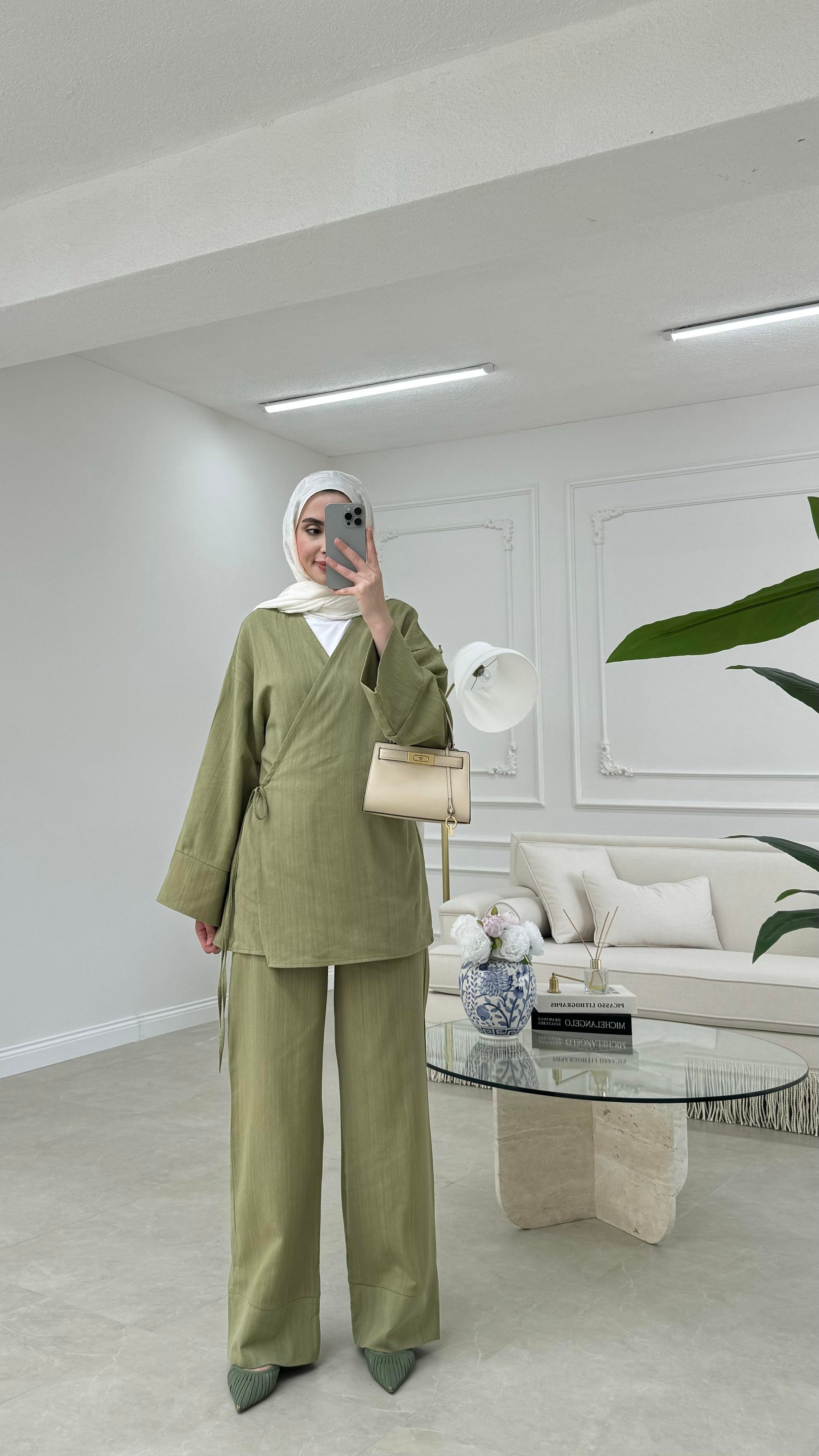 Kimono Keten Takım Yeşil