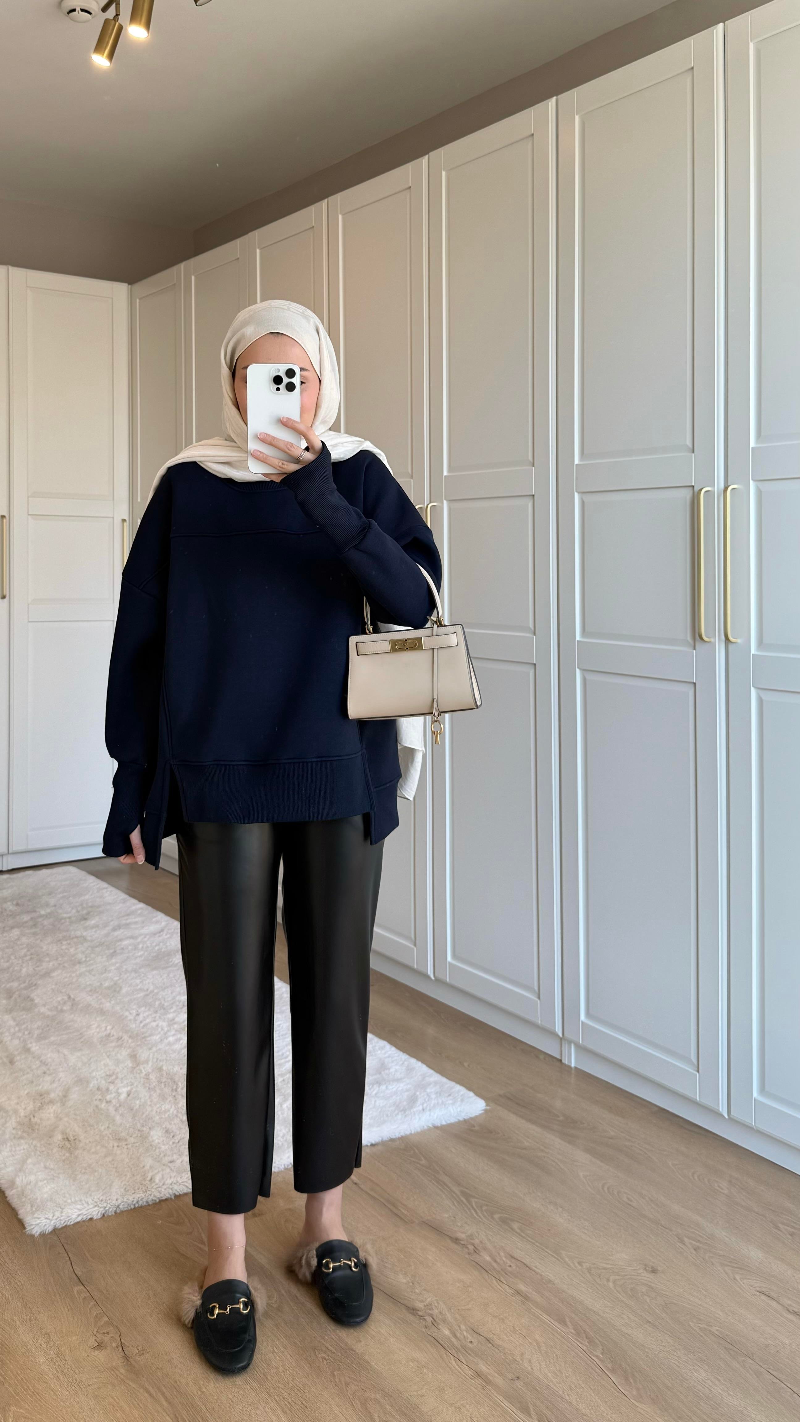 Kolu Lastikli Sweatshirt Lacivert