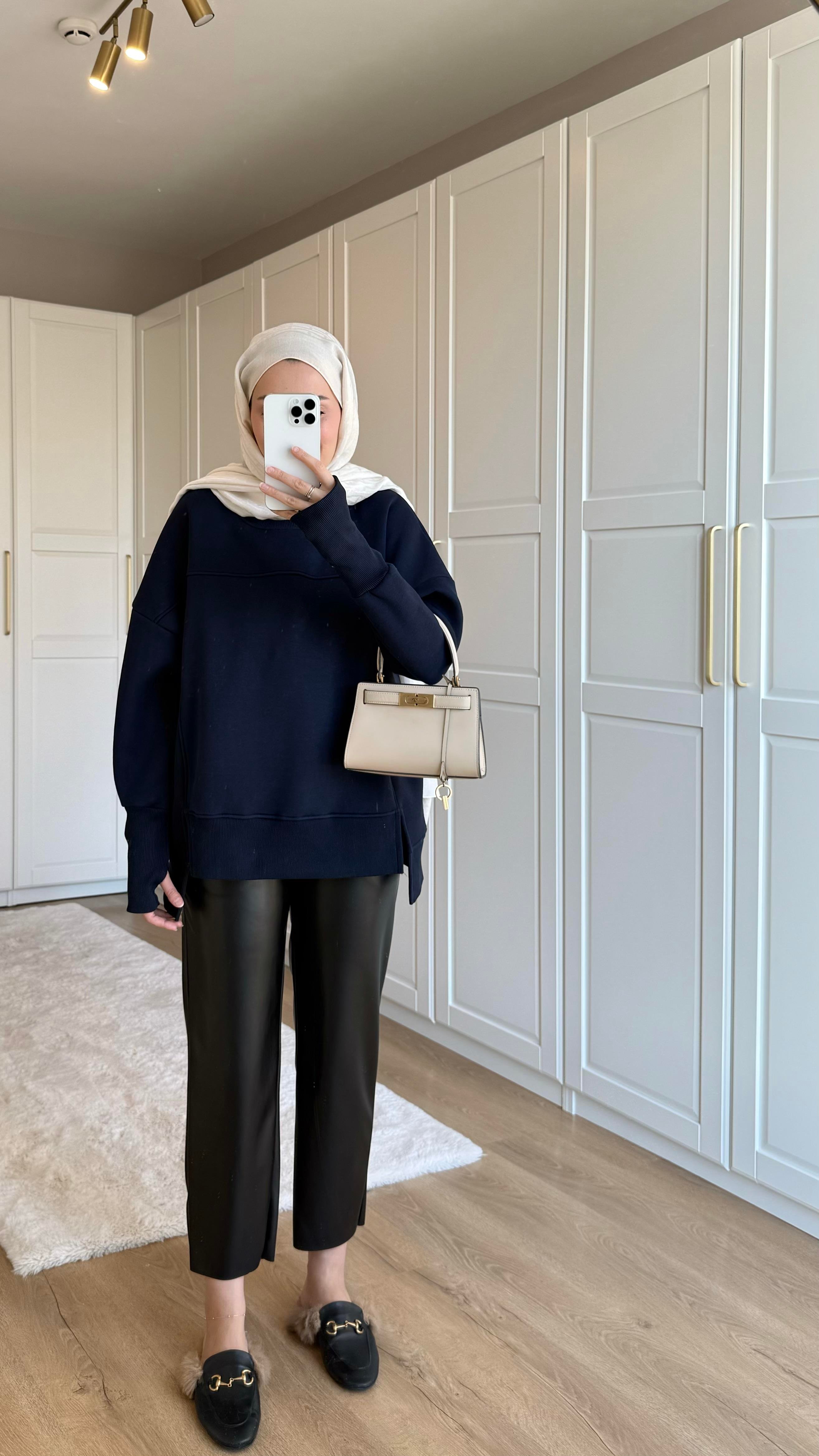 Kolu Lastikli Sweatshirt Lacivert