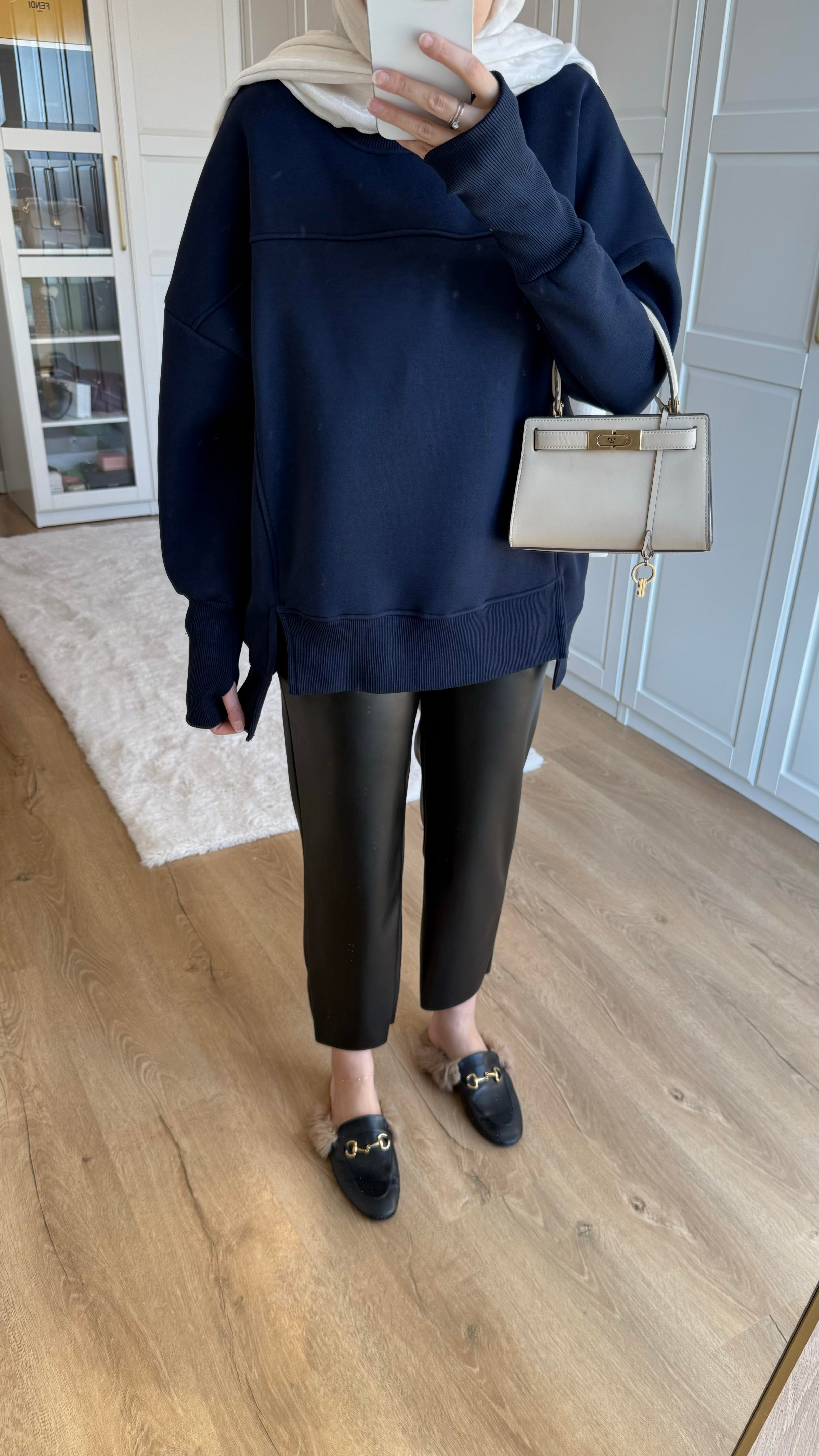 Kolu Lastikli Sweatshirt Lacivert