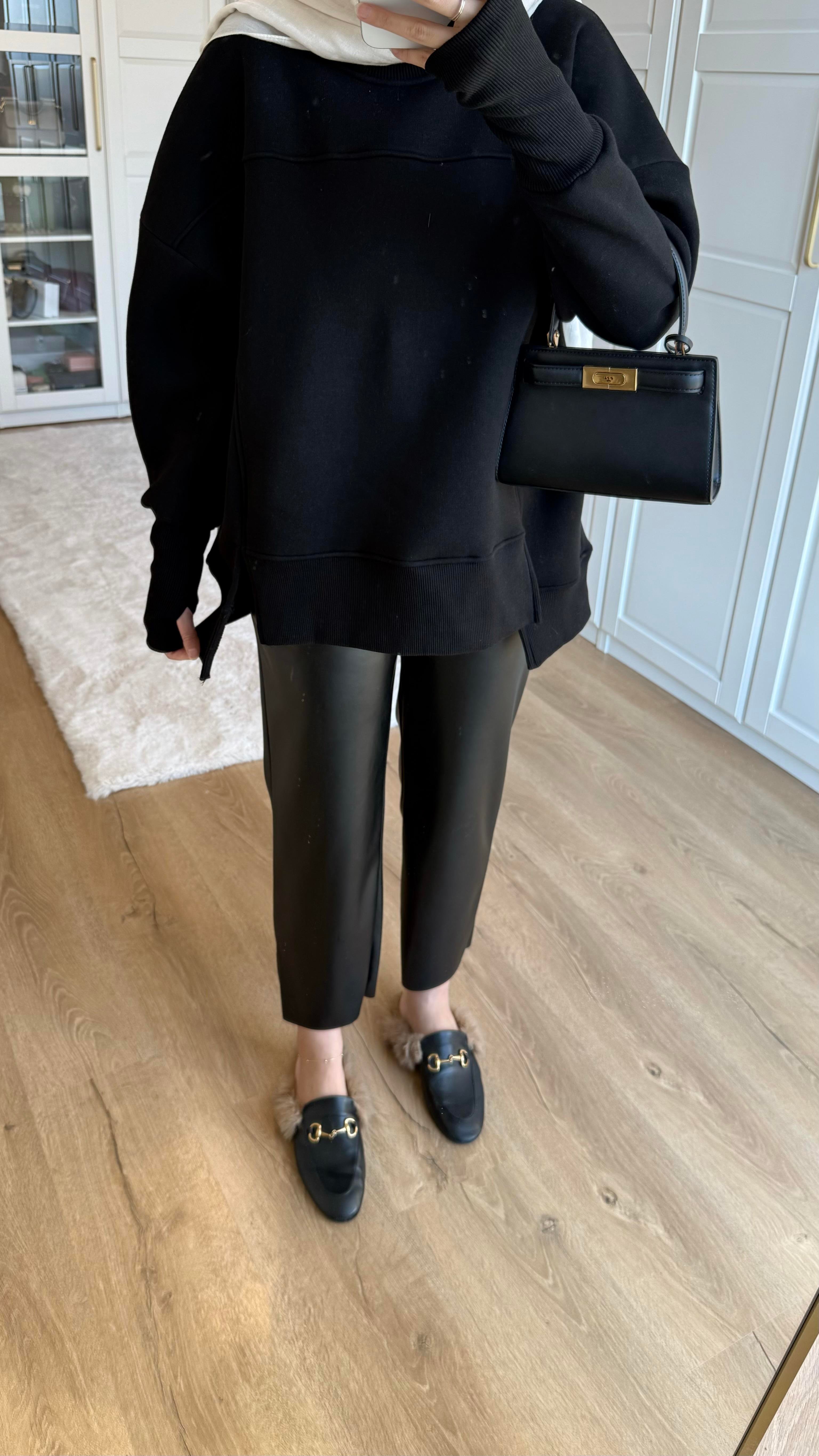 Kolu Lastikli Sweatshirt Siyah