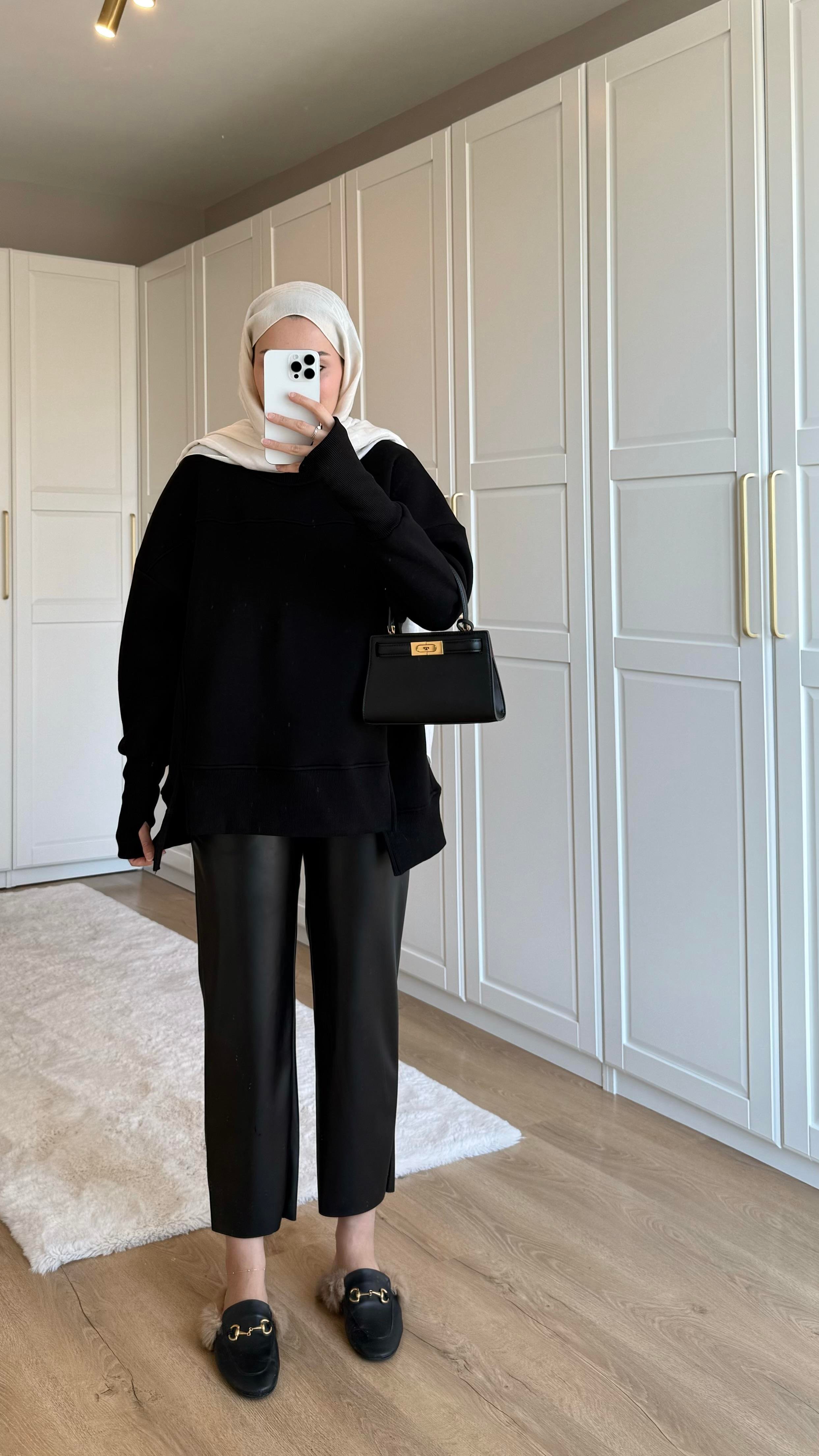 Kolu Lastikli Sweatshirt Siyah