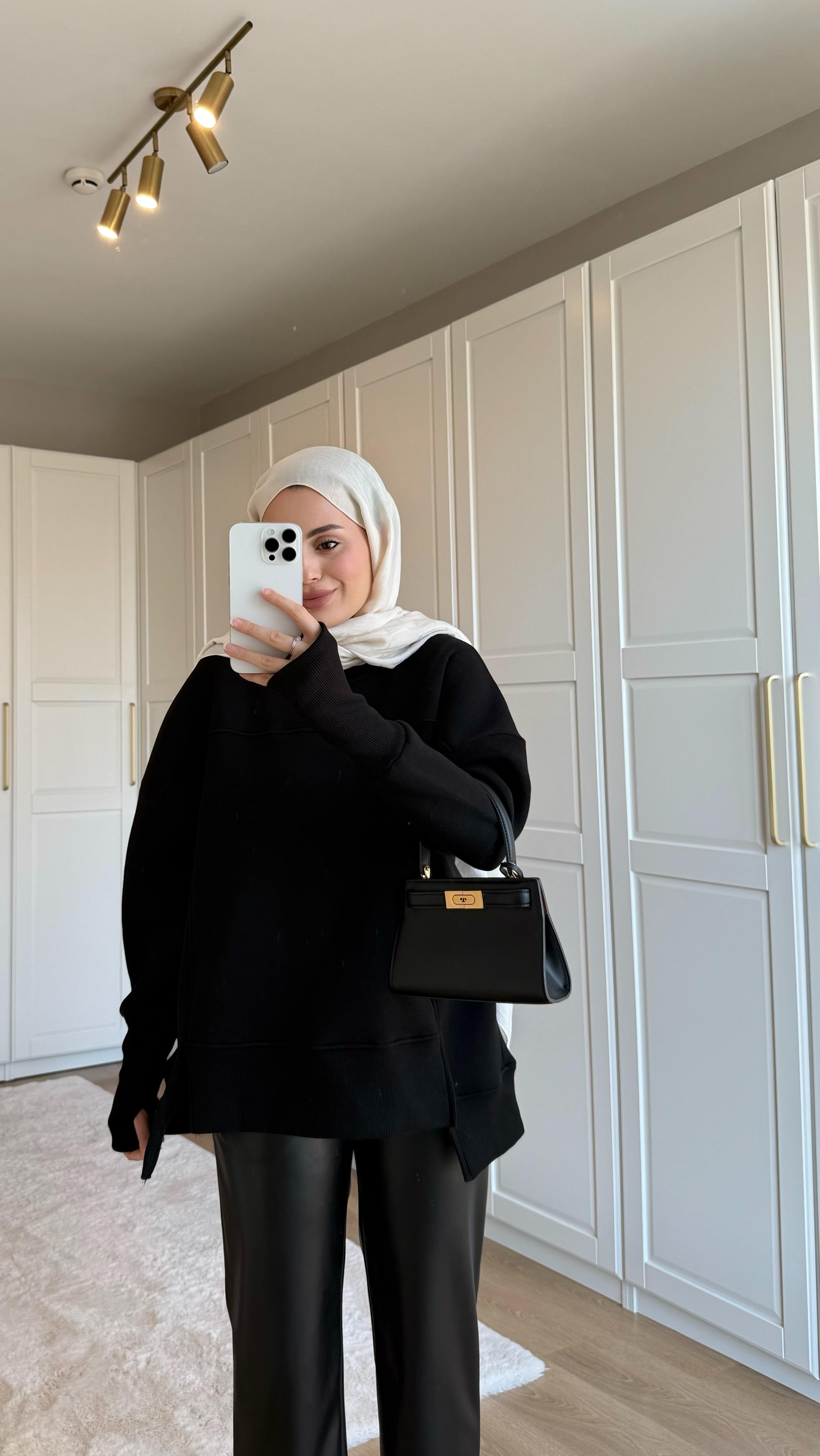 Kolu Lastikli Sweatshirt Siyah