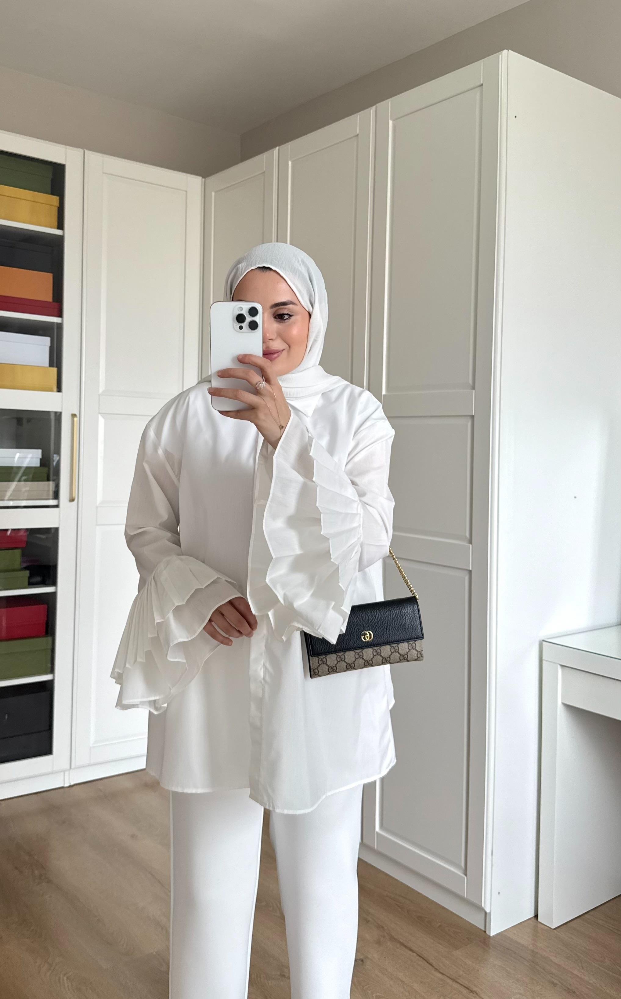 Kolu Piliseli Gömlek Beyaz