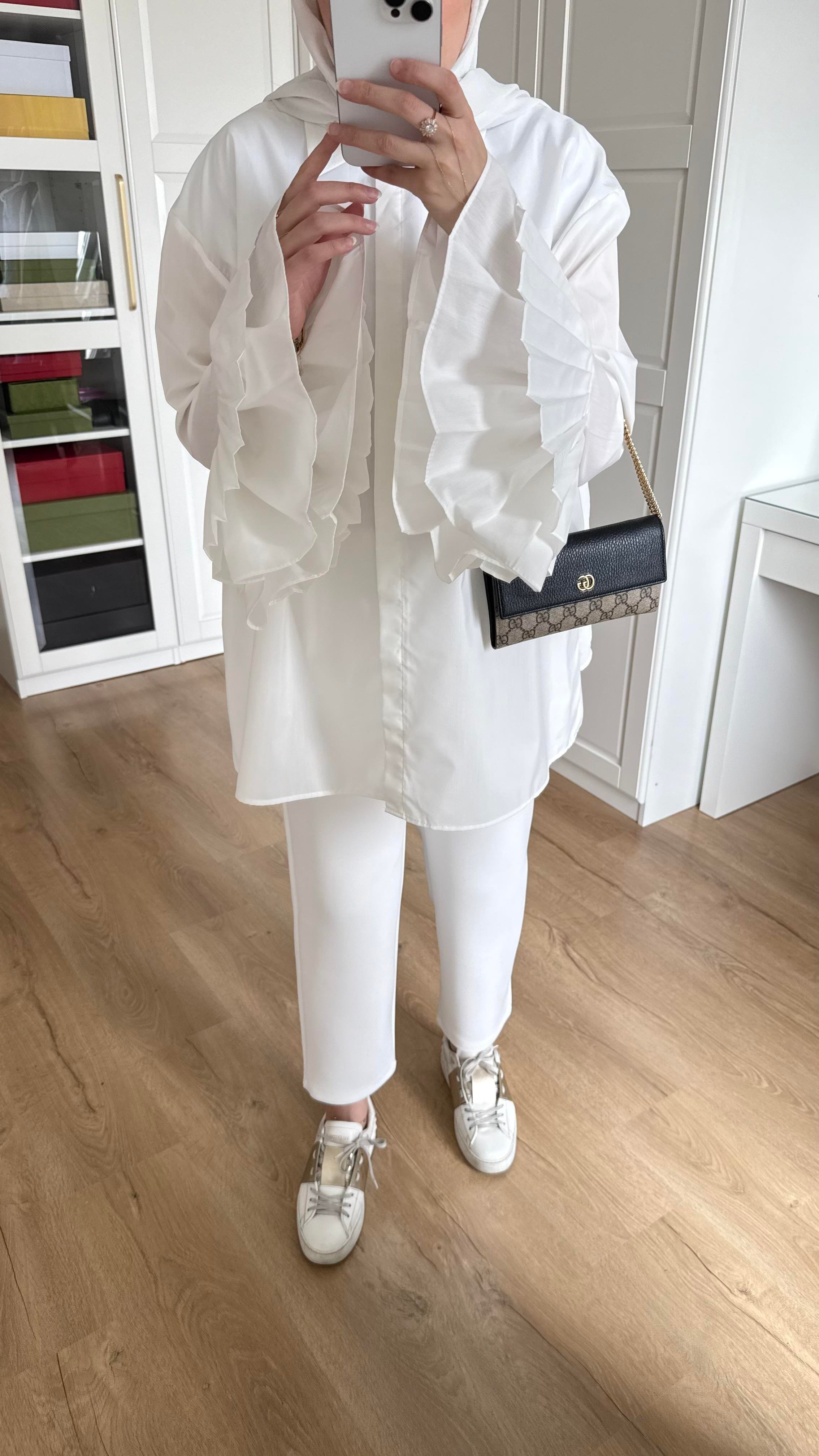 Kolu Piliseli Gömlek Beyaz