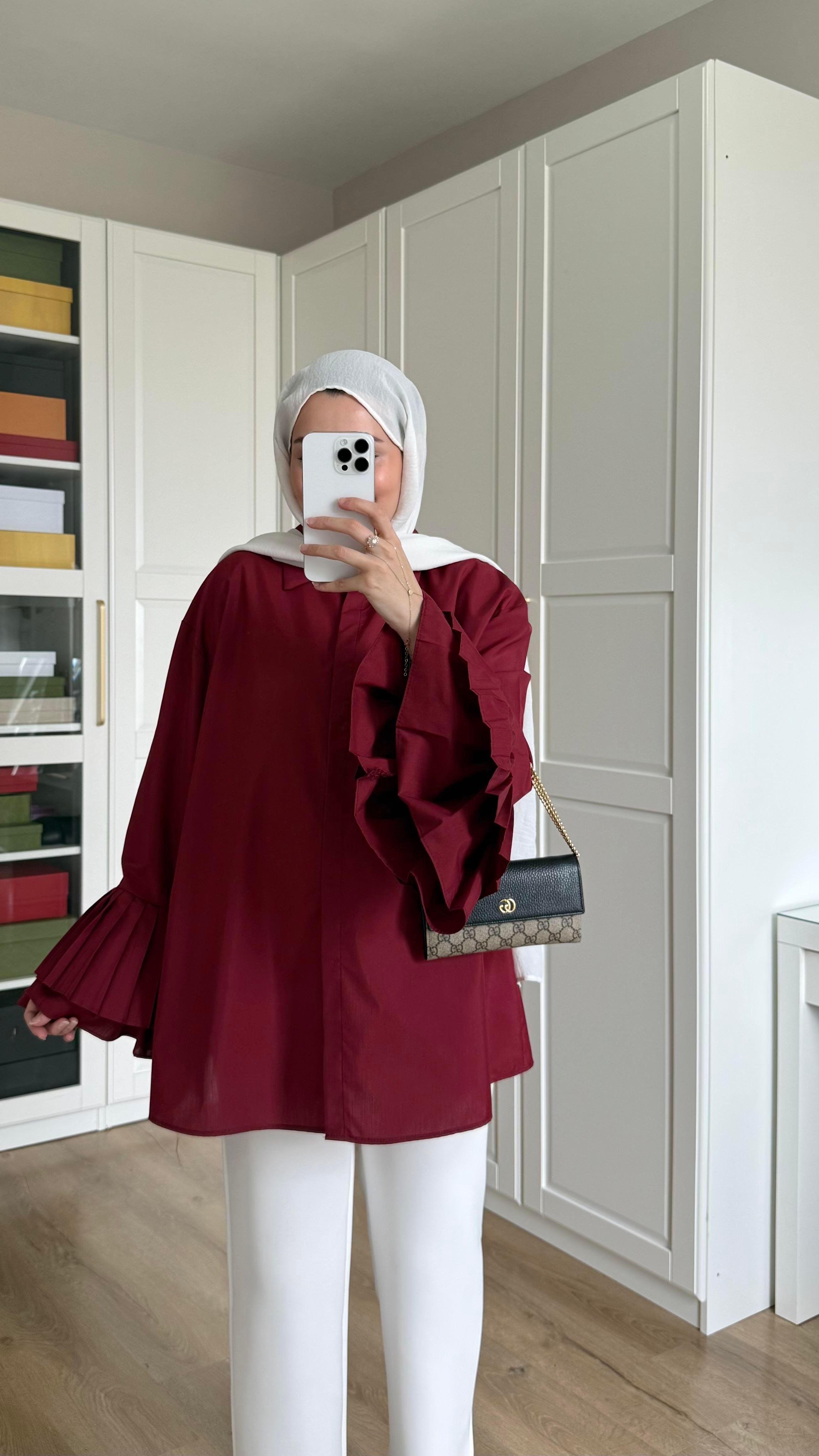 Kolu Piliseli Gömlek Bordo