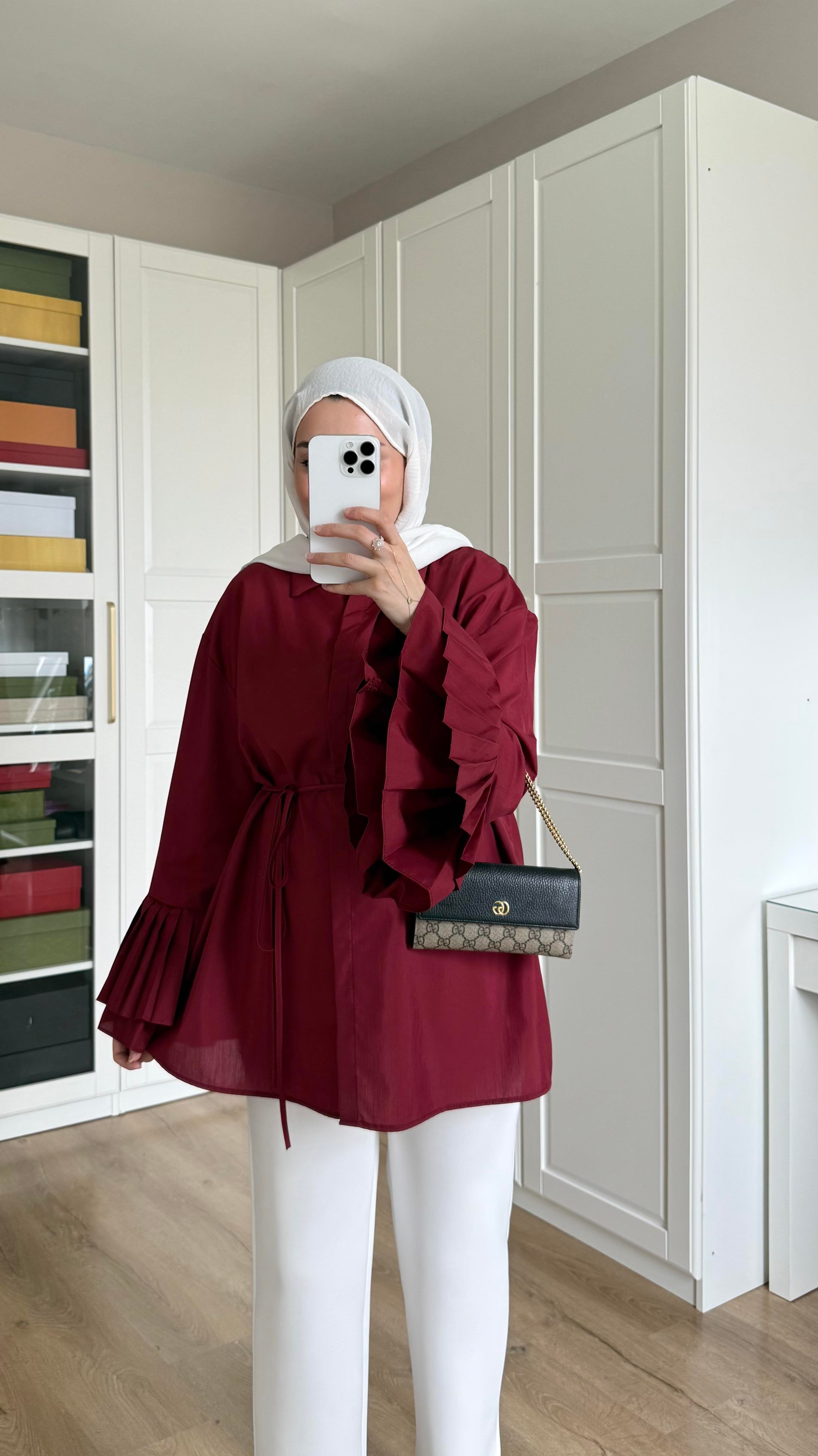 Kolu Piliseli Gömlek Bordo