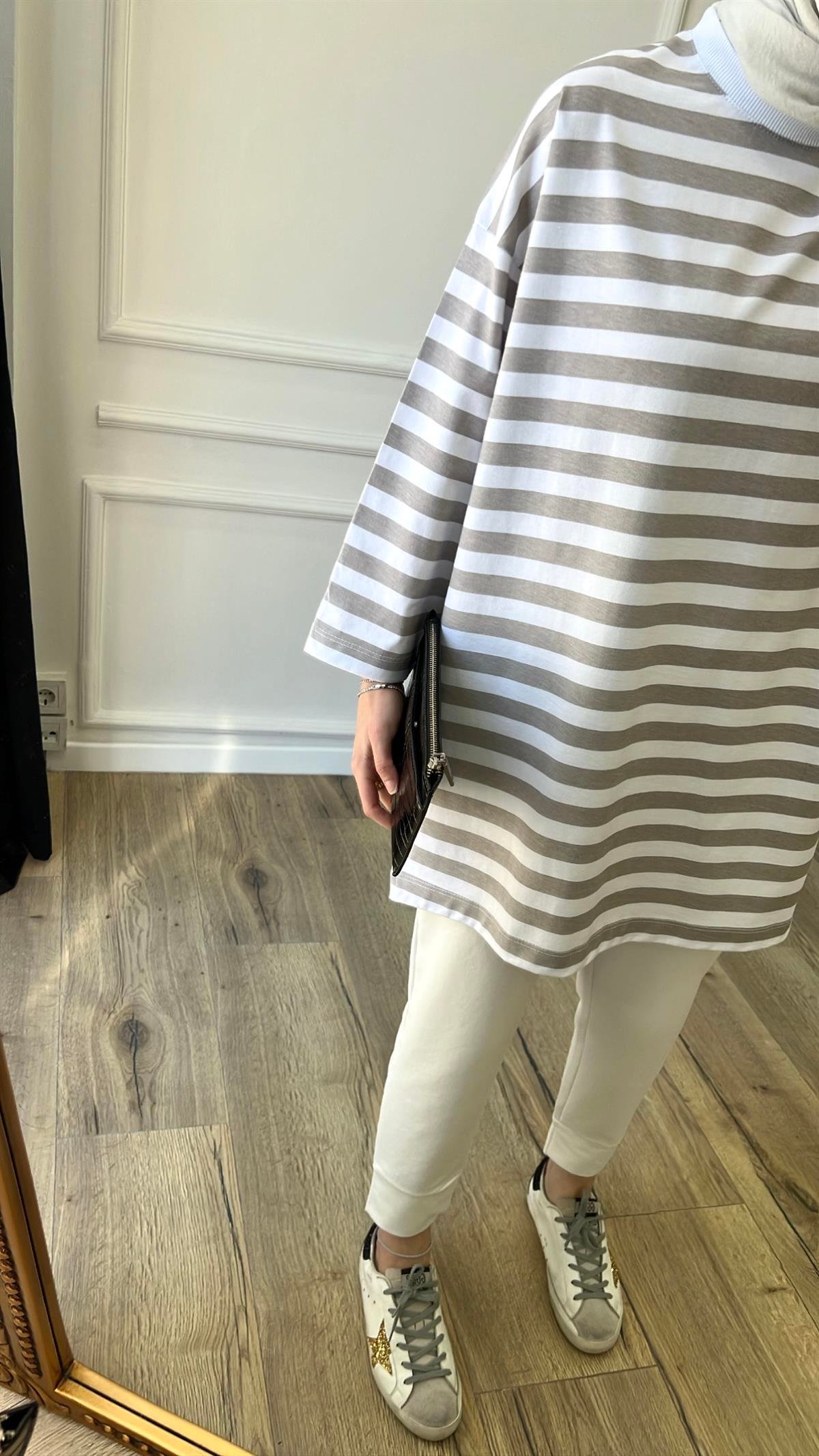 Küllü Bej - Çizgili Basic 