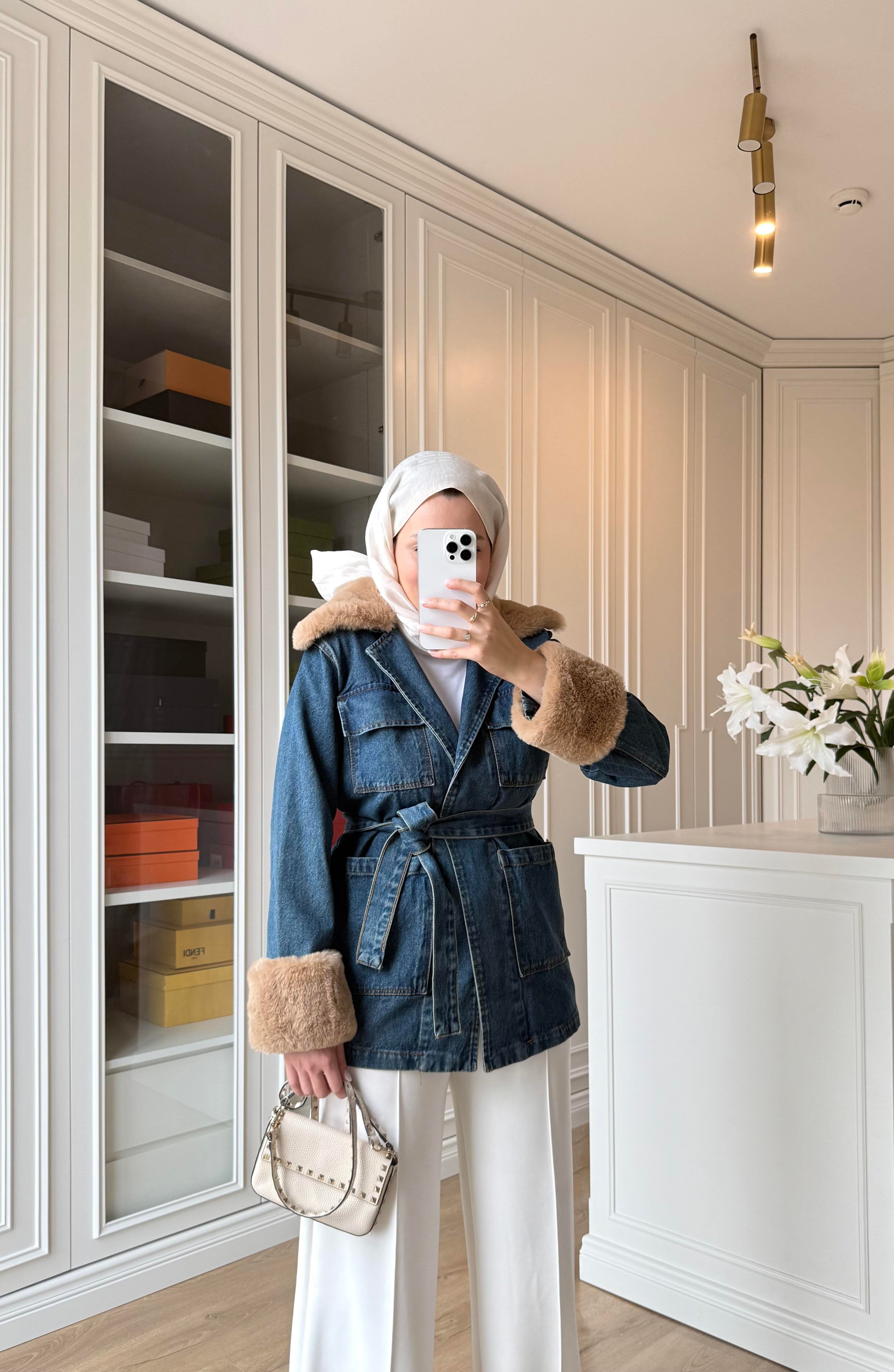 Kürklü Denim Ceket 