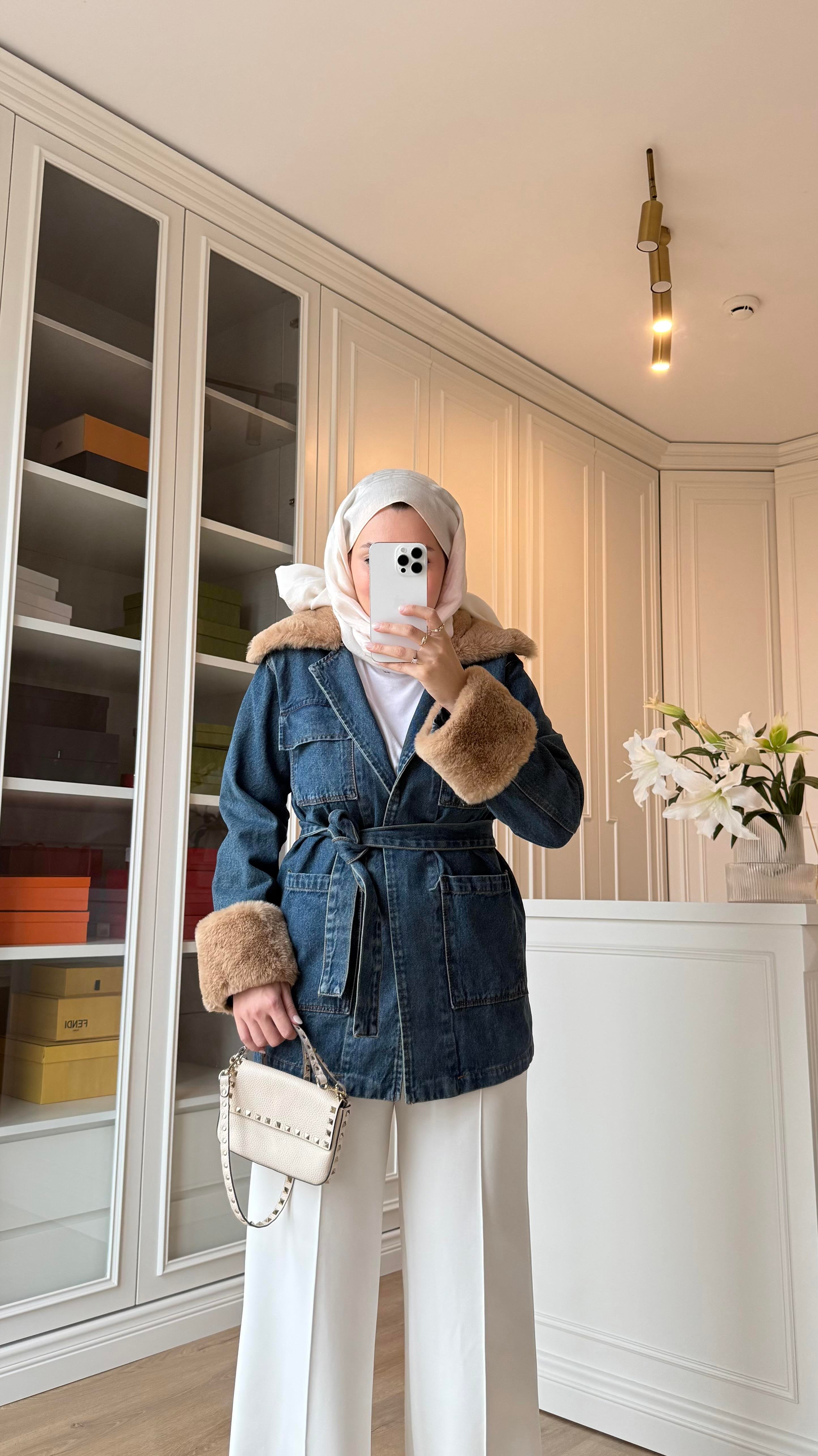 Kürklü Denim Ceket 