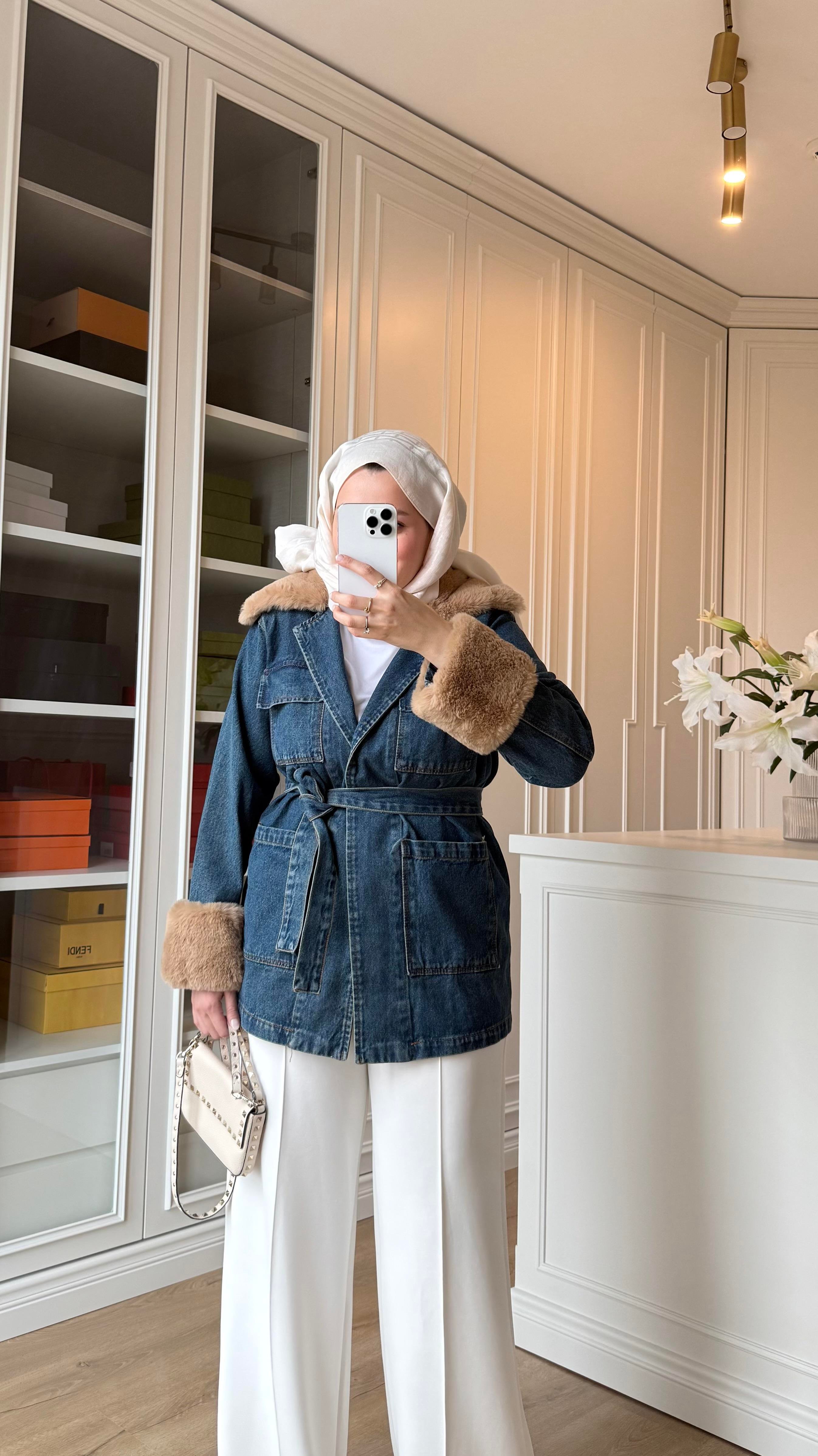 Kürklü Denim Ceket 