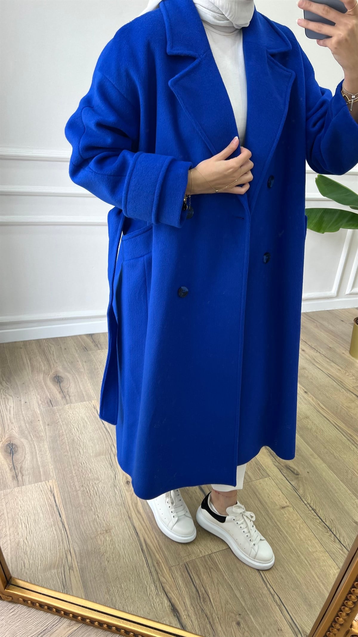 Kuşaklı Yün Kaban - Saks