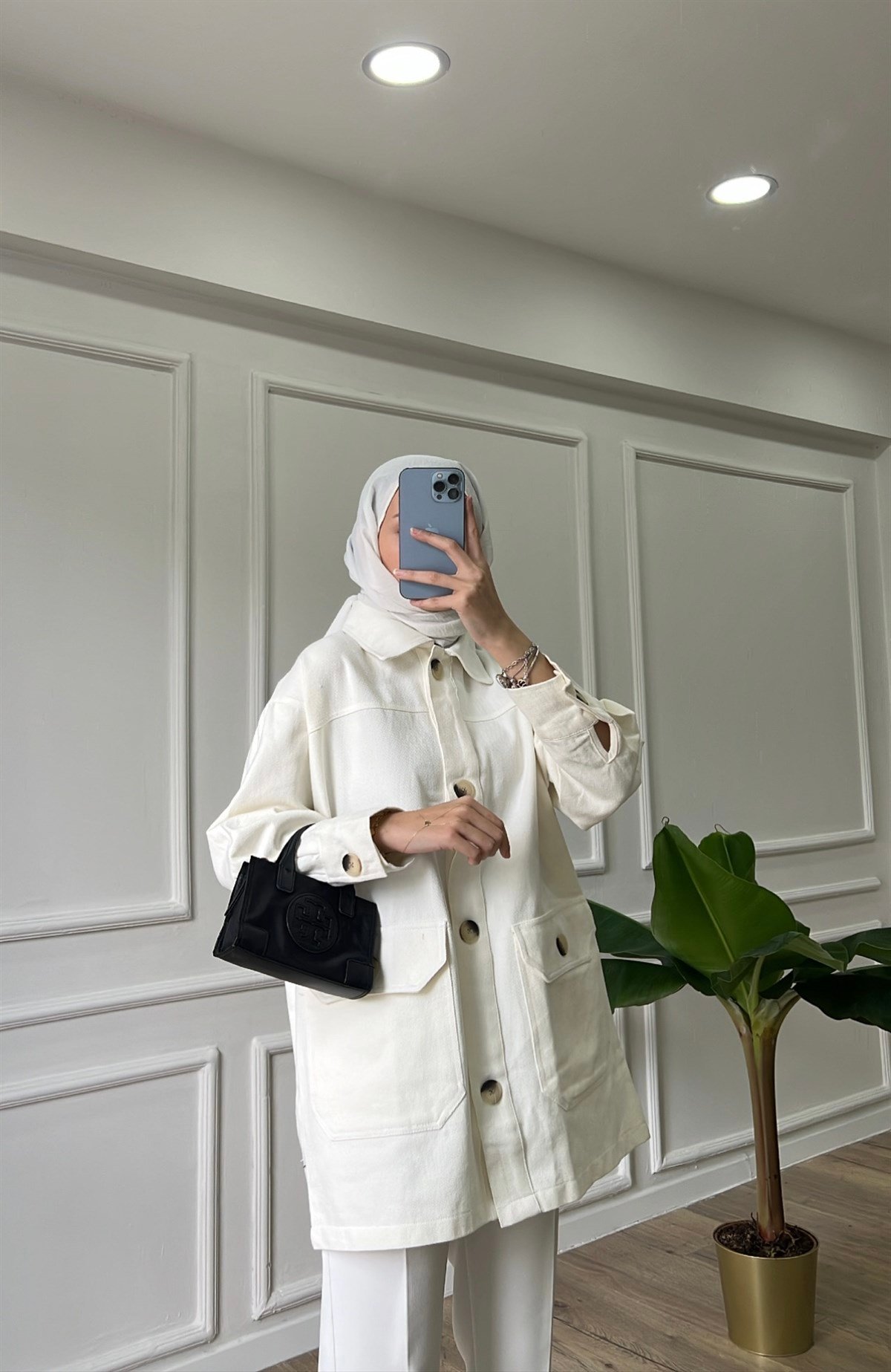 Leopar Düğmeli Ceket - Ekru