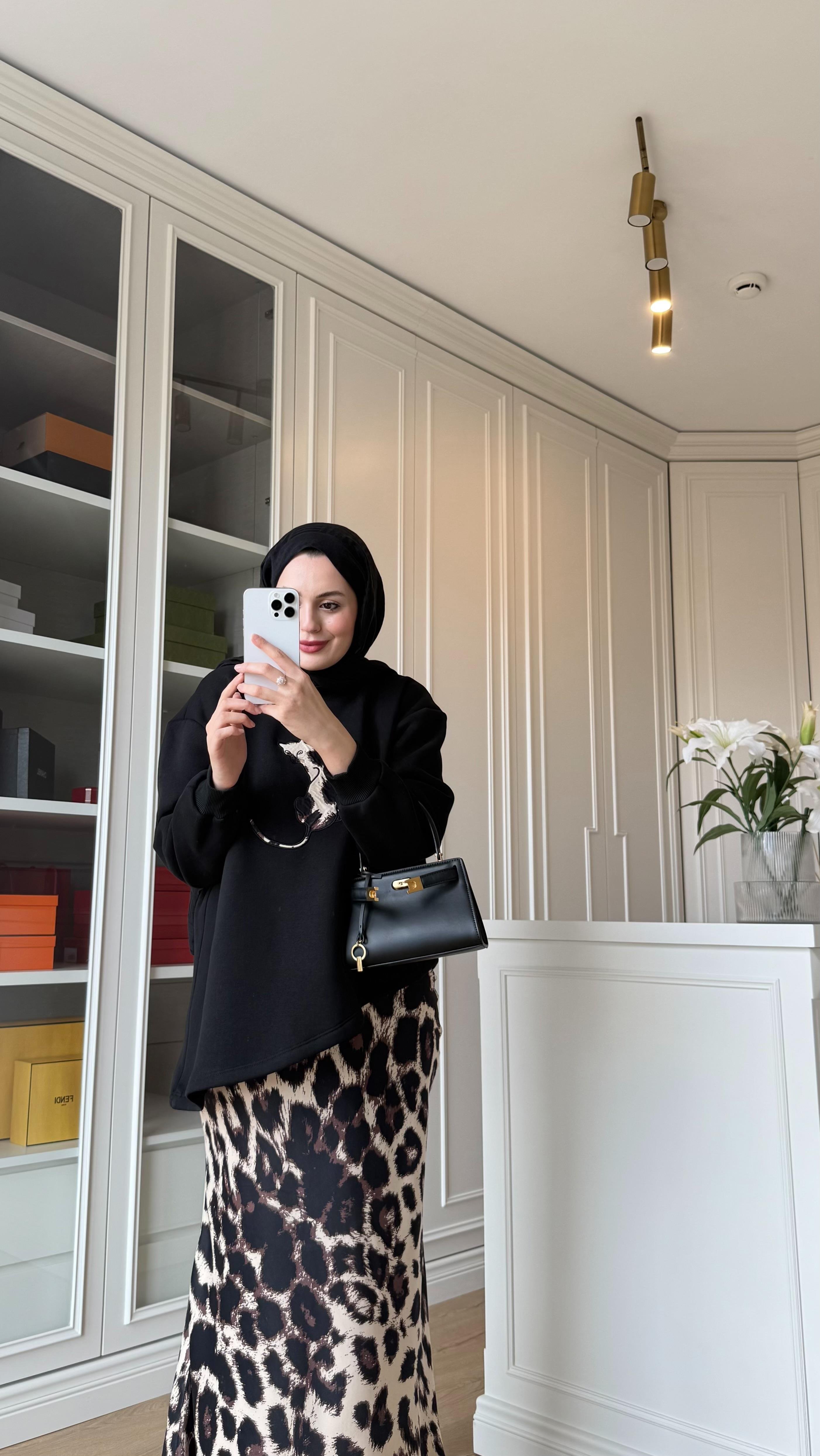Leopar Etekli Takım Siyah