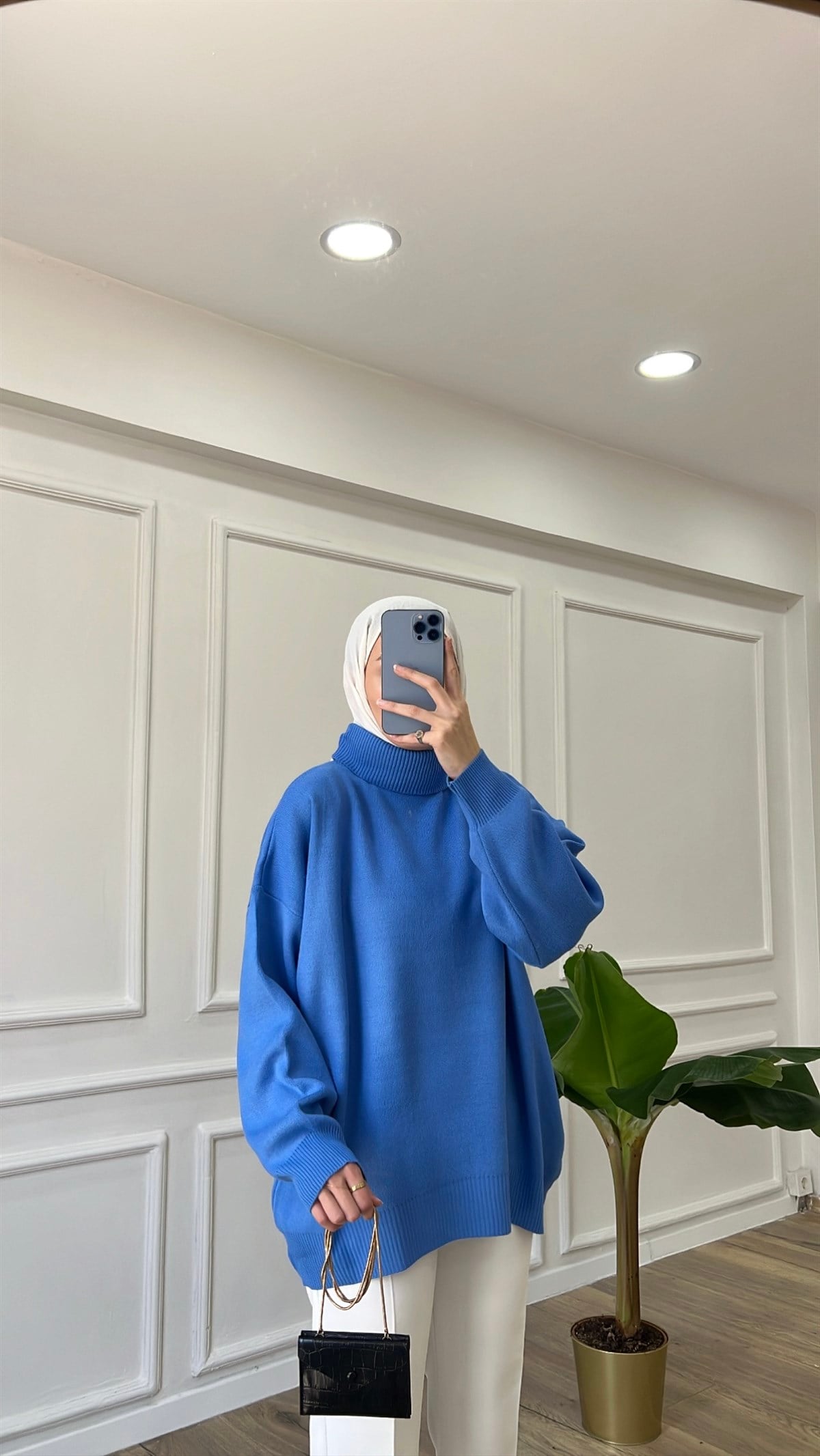 Mavi Flora Triko Kazak