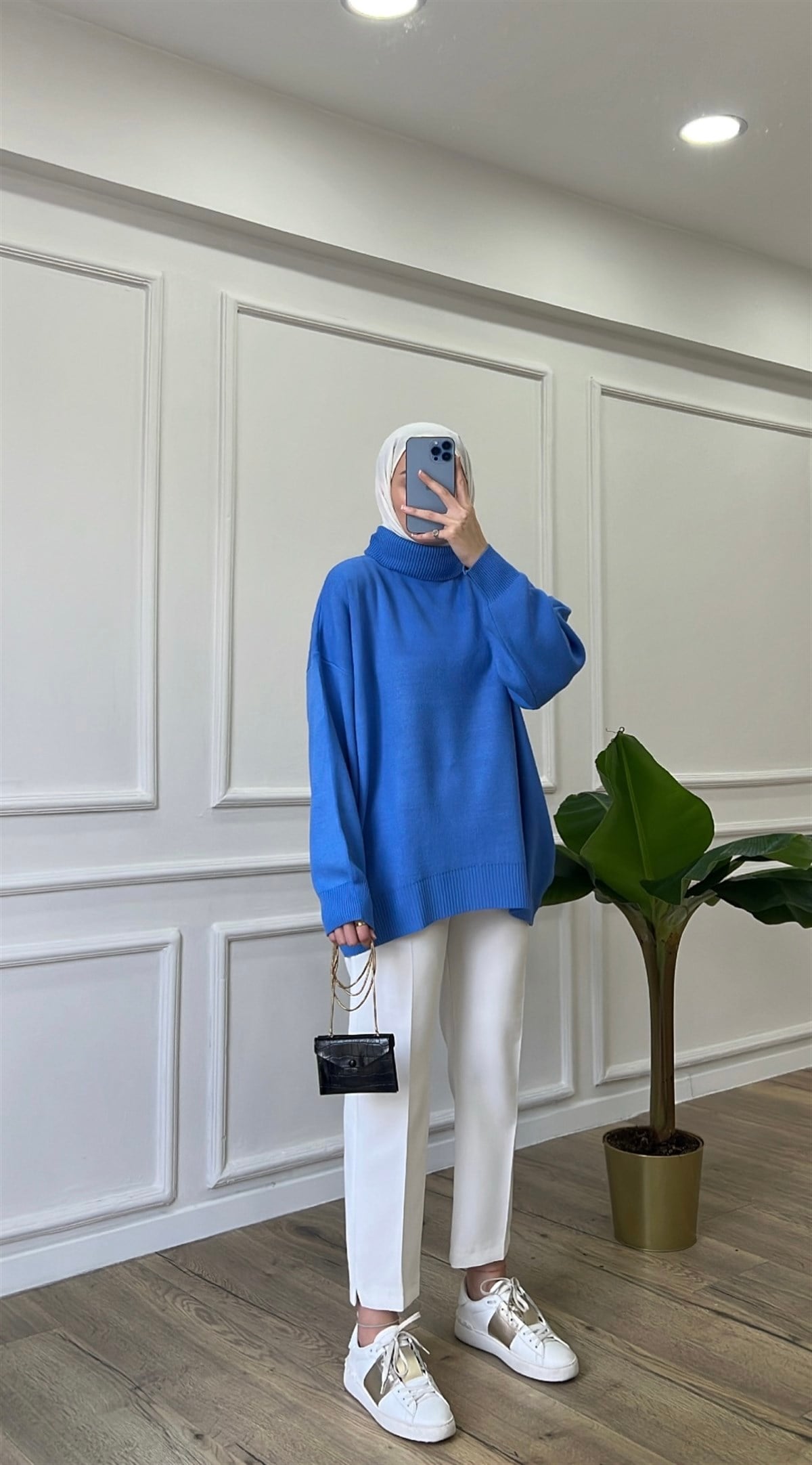 Mavi Flora Triko Kazak