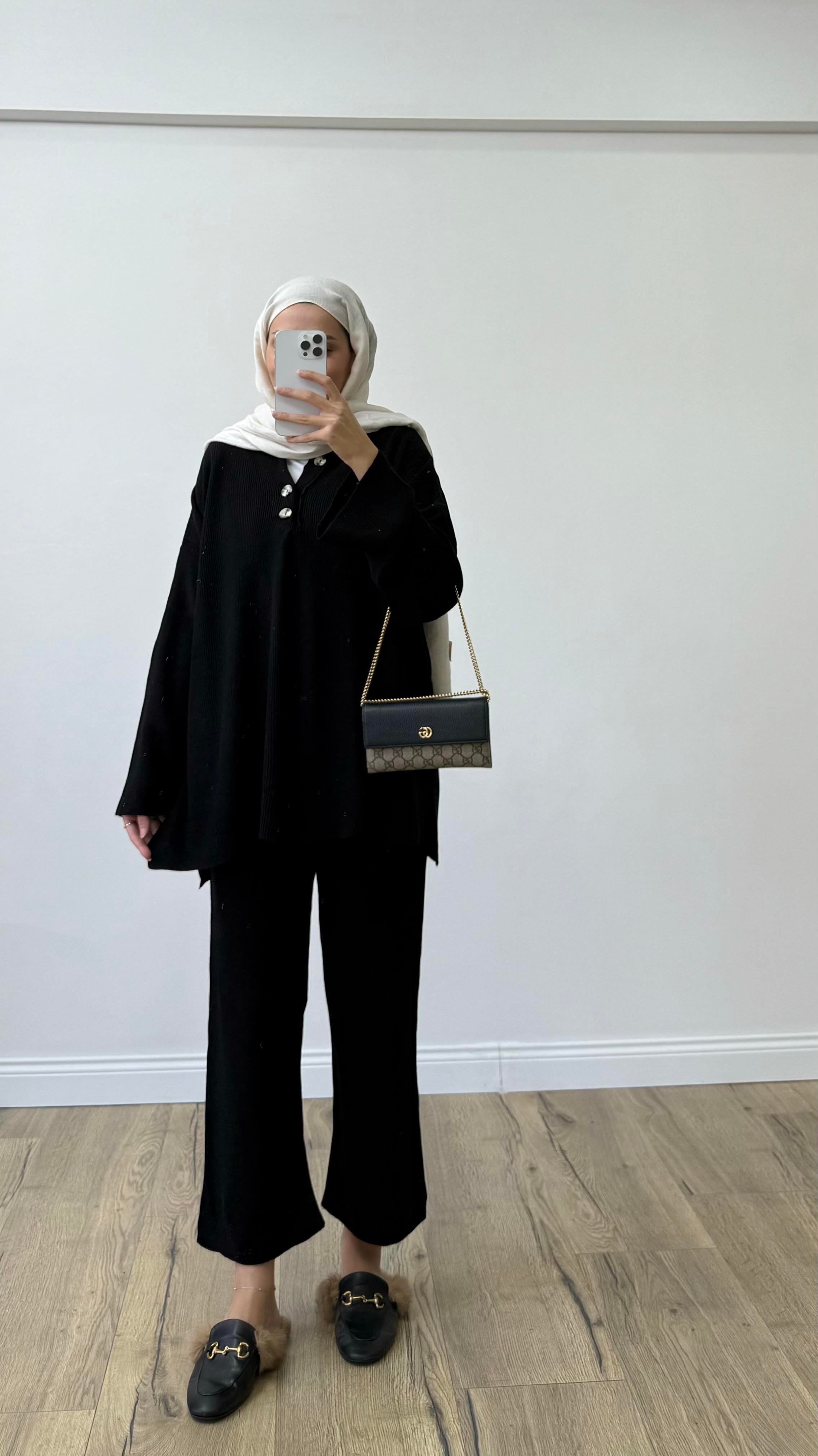 Oversize Triko Takım Siyah