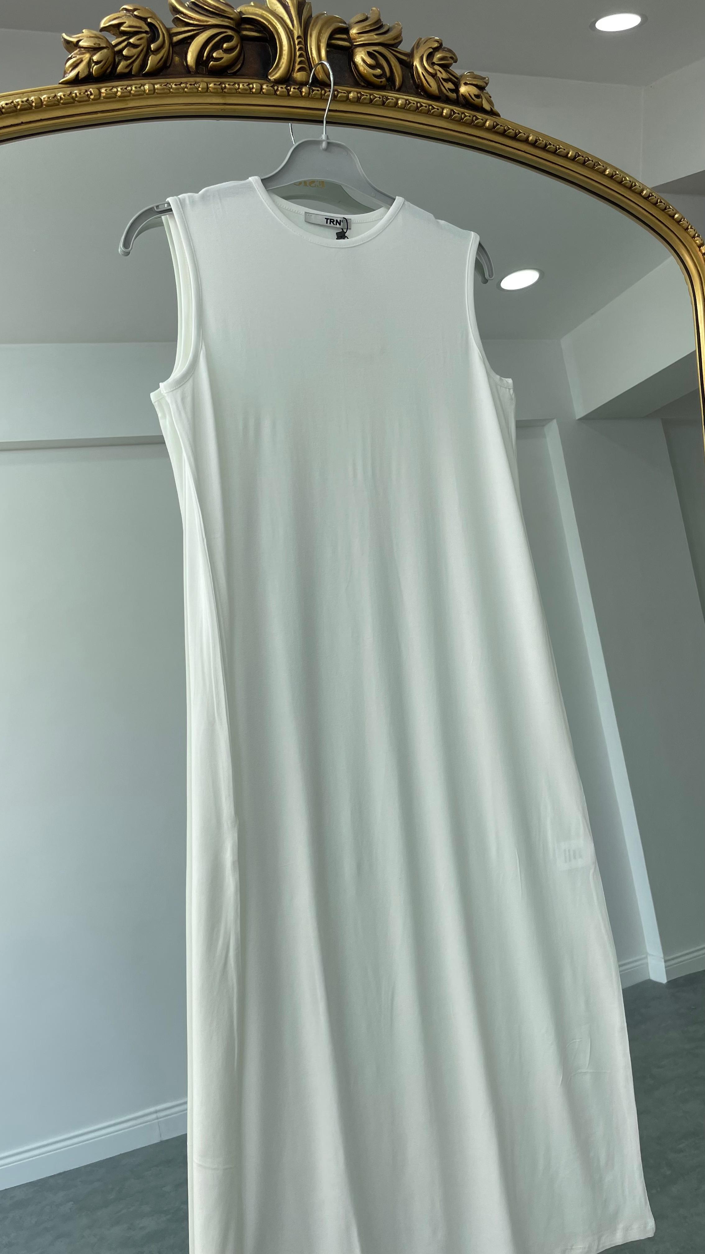 Pamuklu İçlik Elbise Beyaz