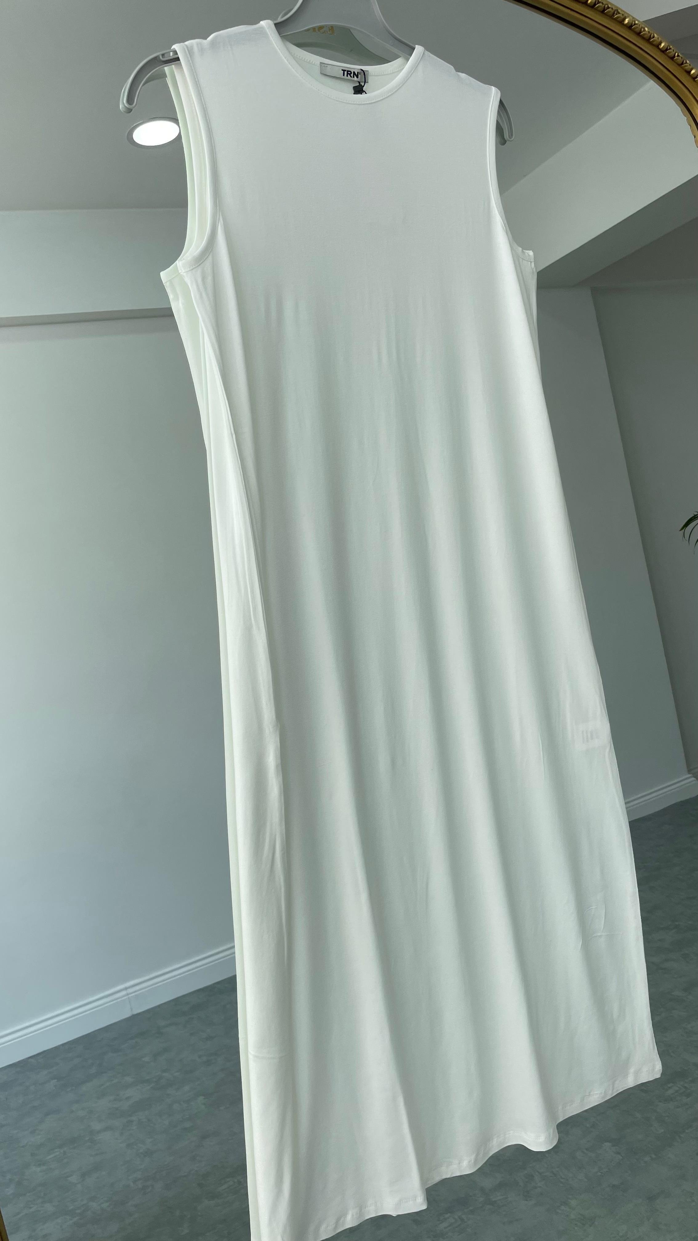 Pamuklu İçlik Elbise Beyaz