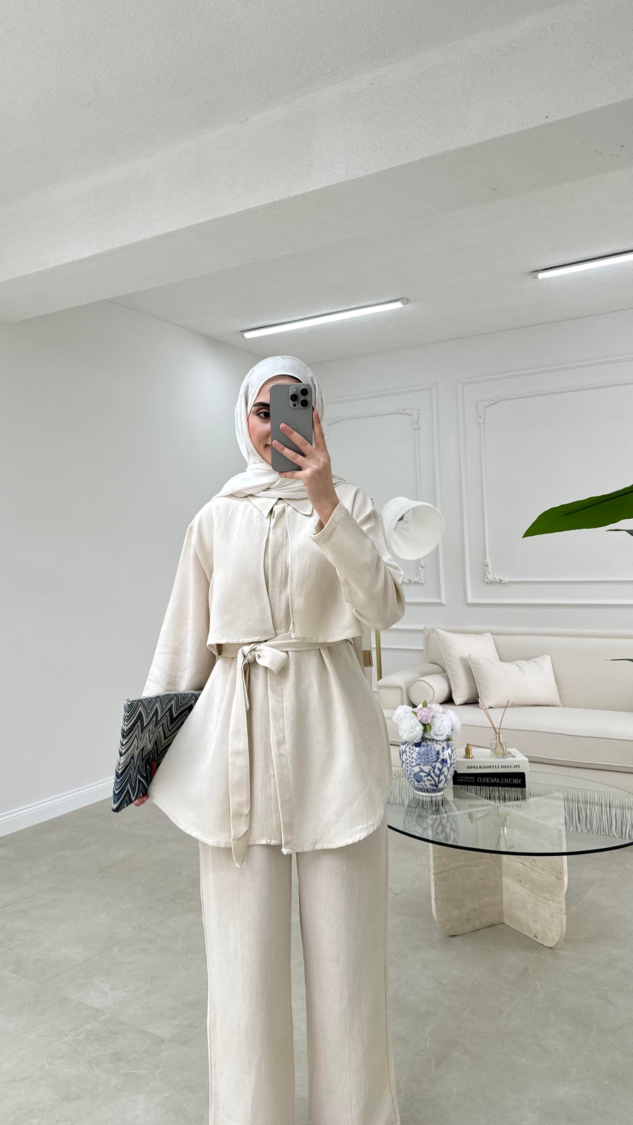 Pelerinli Keten Takım Naturel