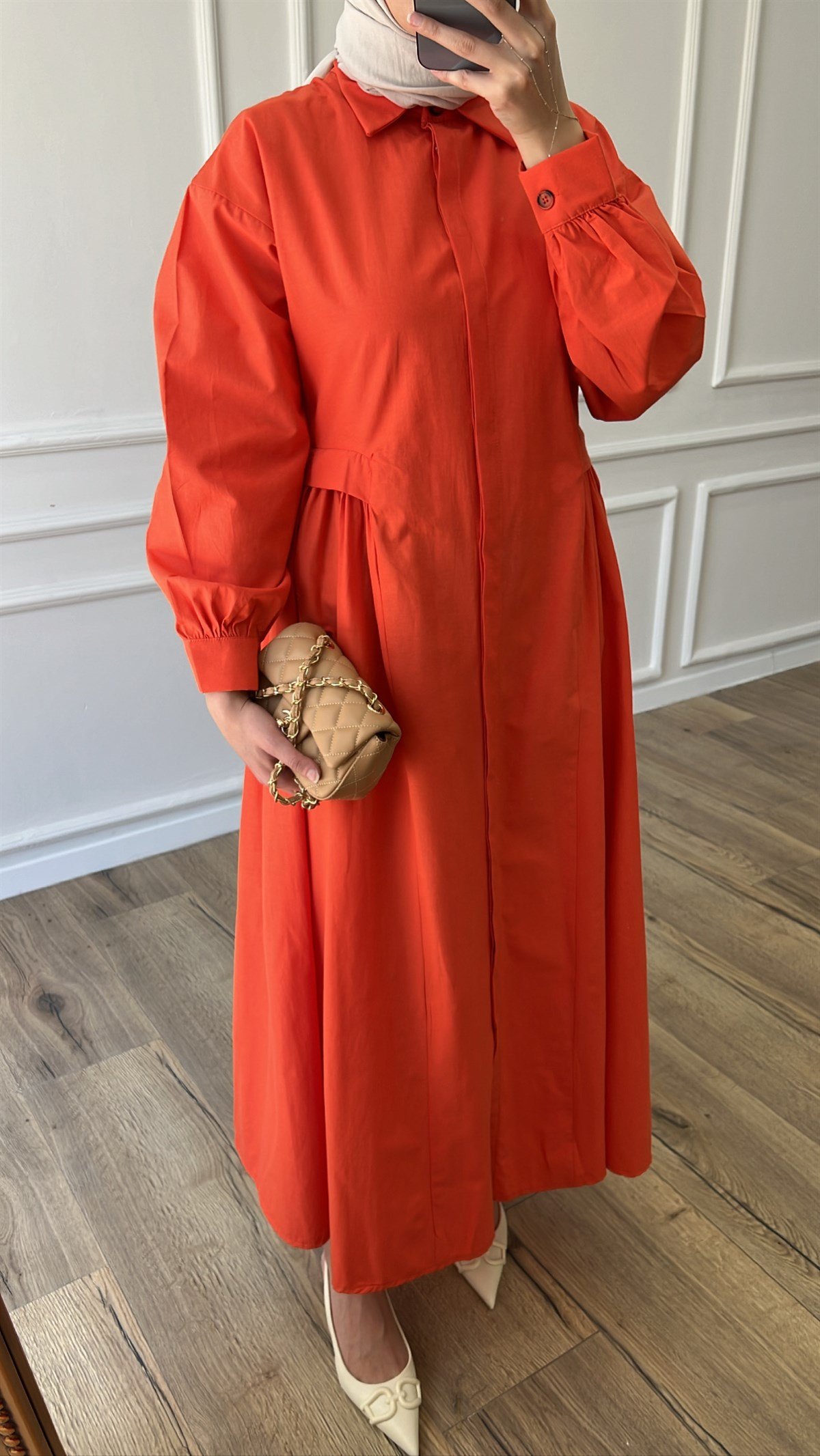 Pliseli Elbise - Turuncu