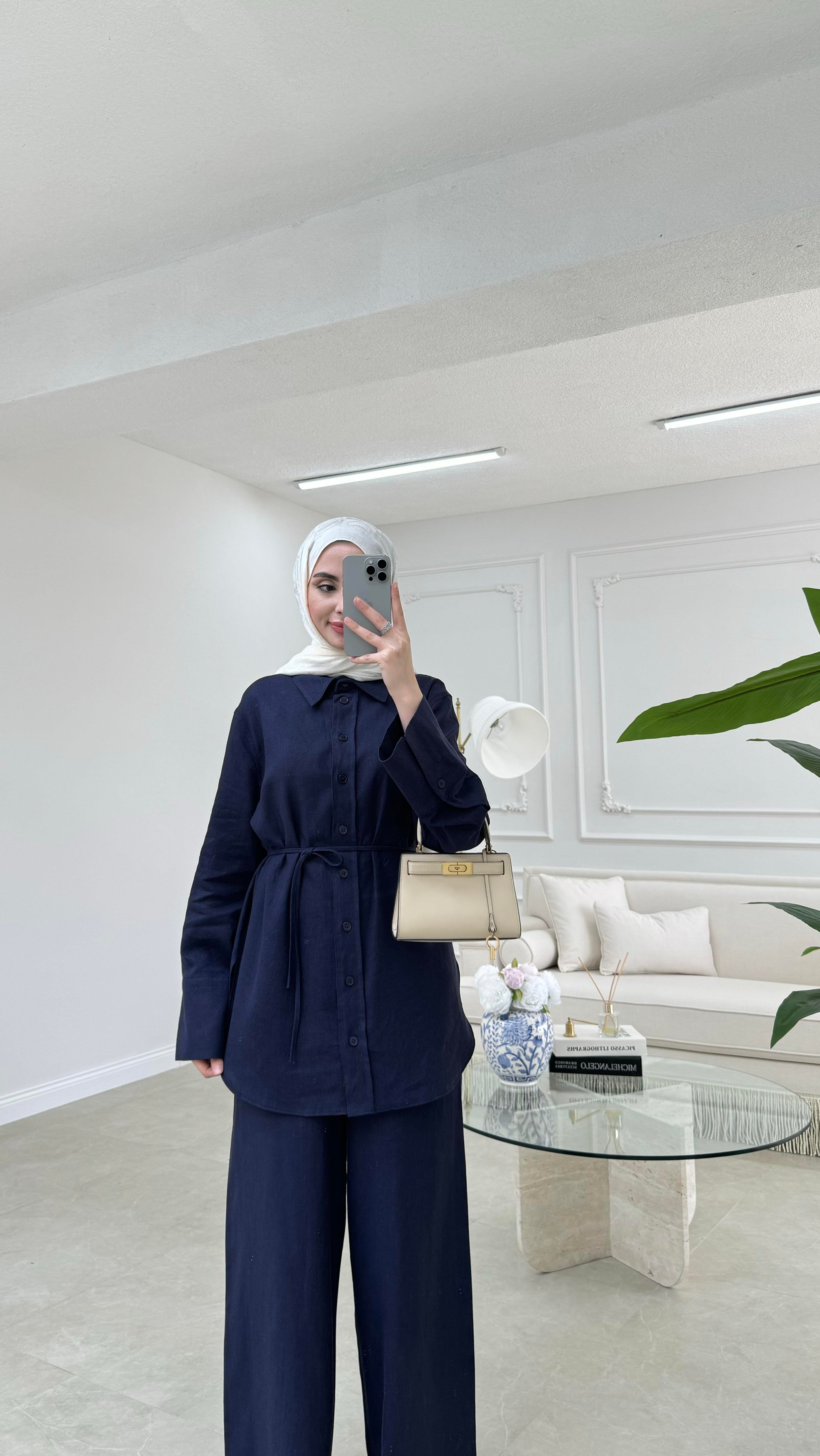 Premium Keten Takım Lacivert 
