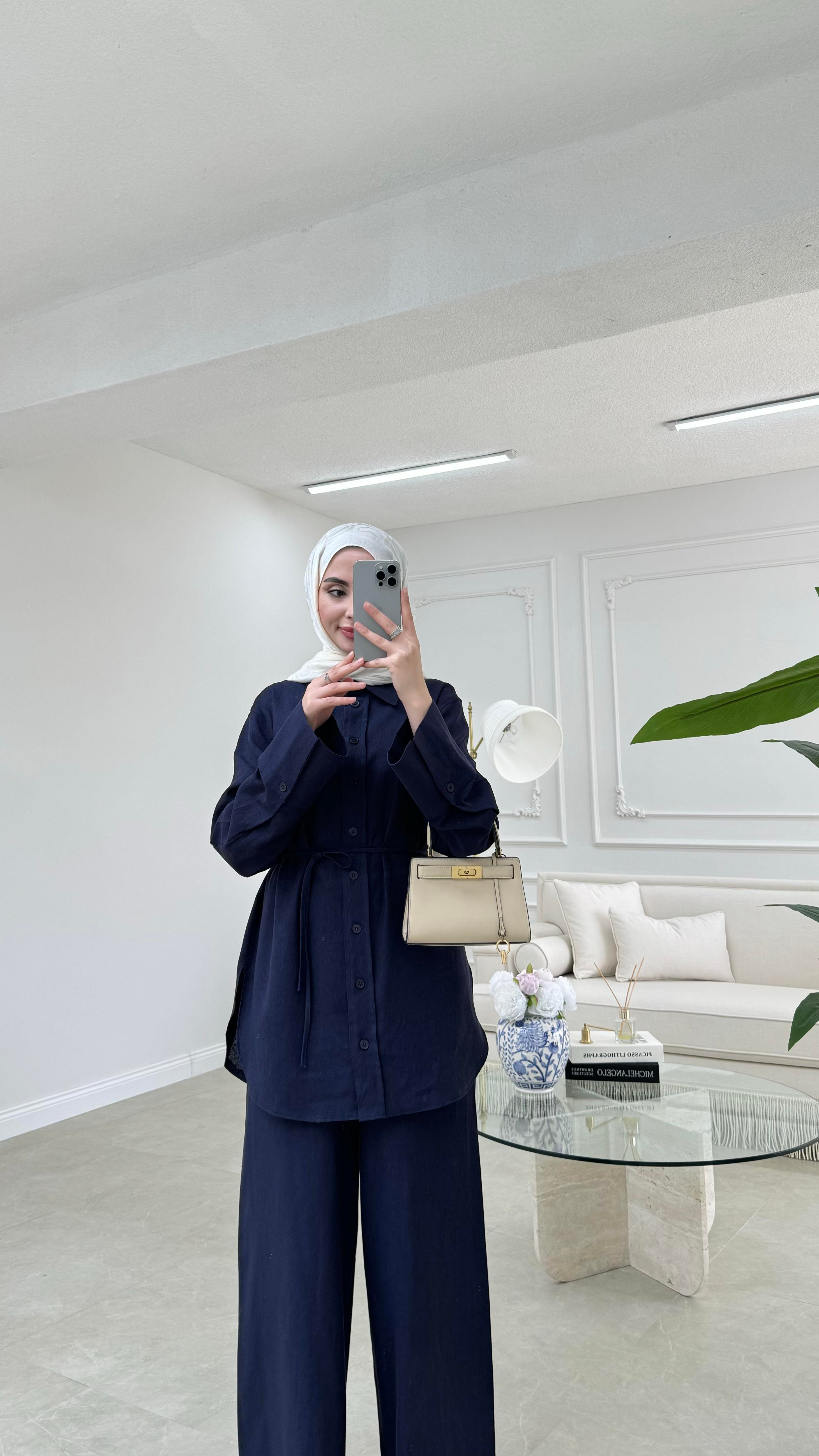 Premium Keten Takım Lacivert 