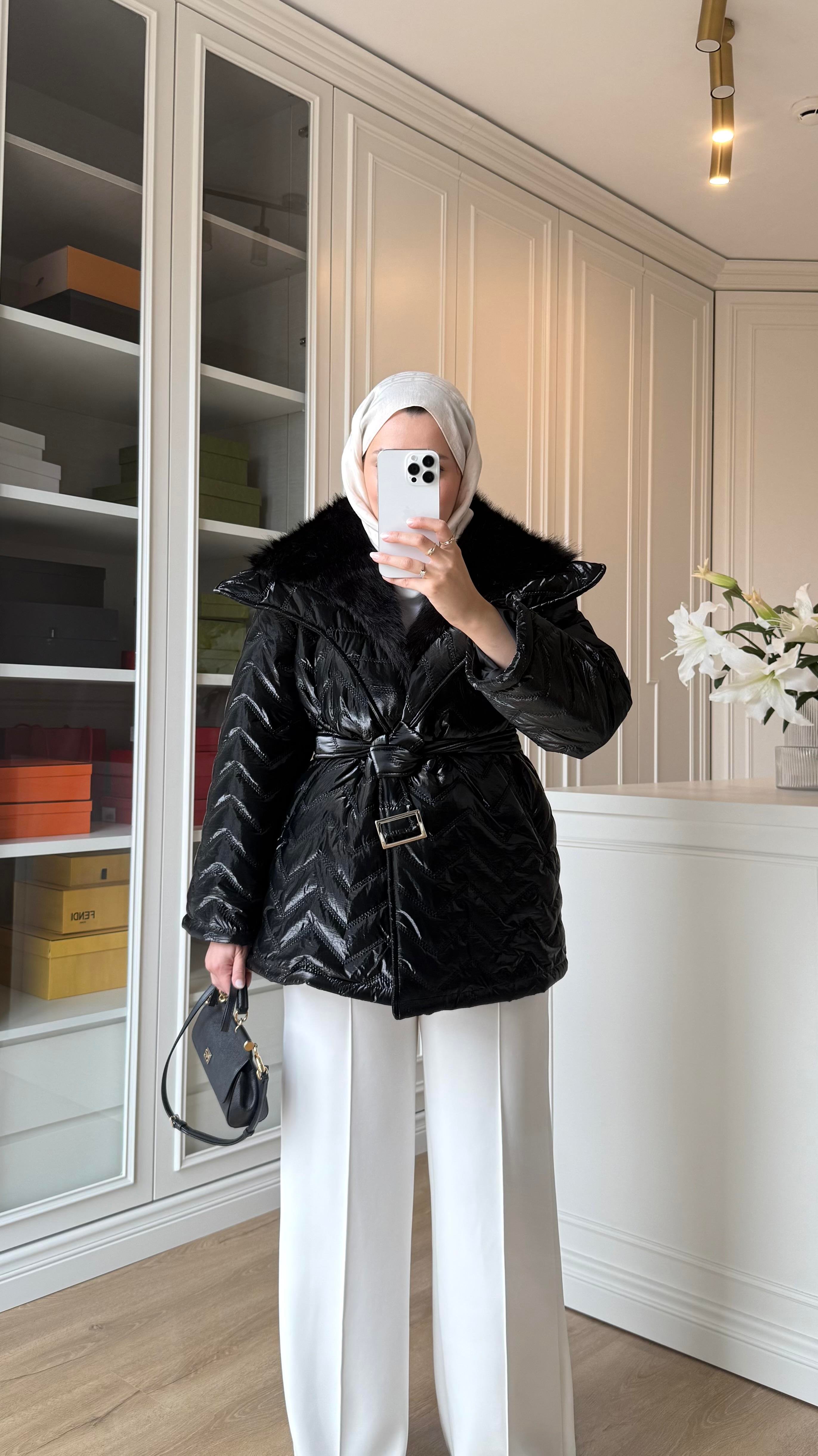 Premium Kürklü Mont Siyah