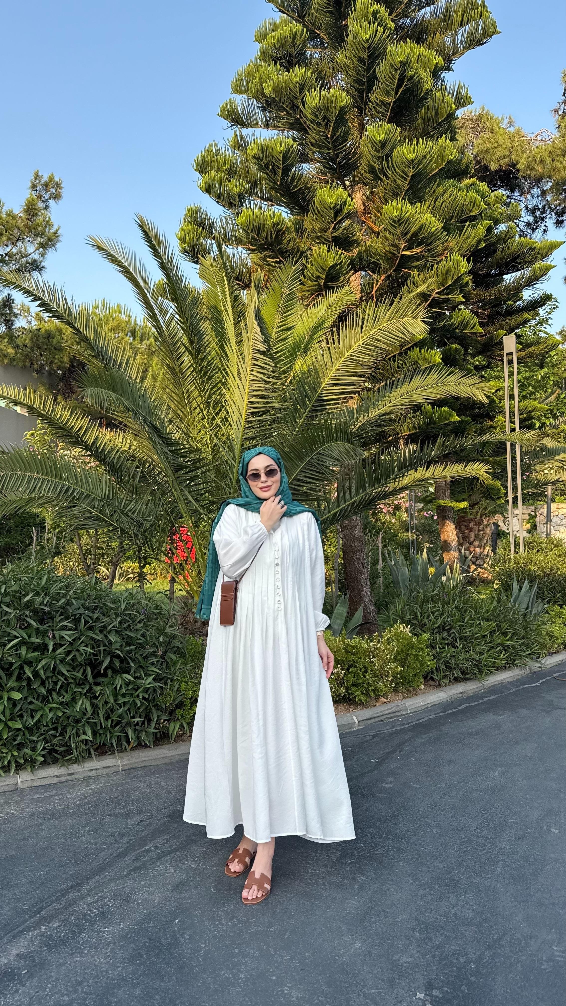 Premium Nervüllü Elbise Beyaz 