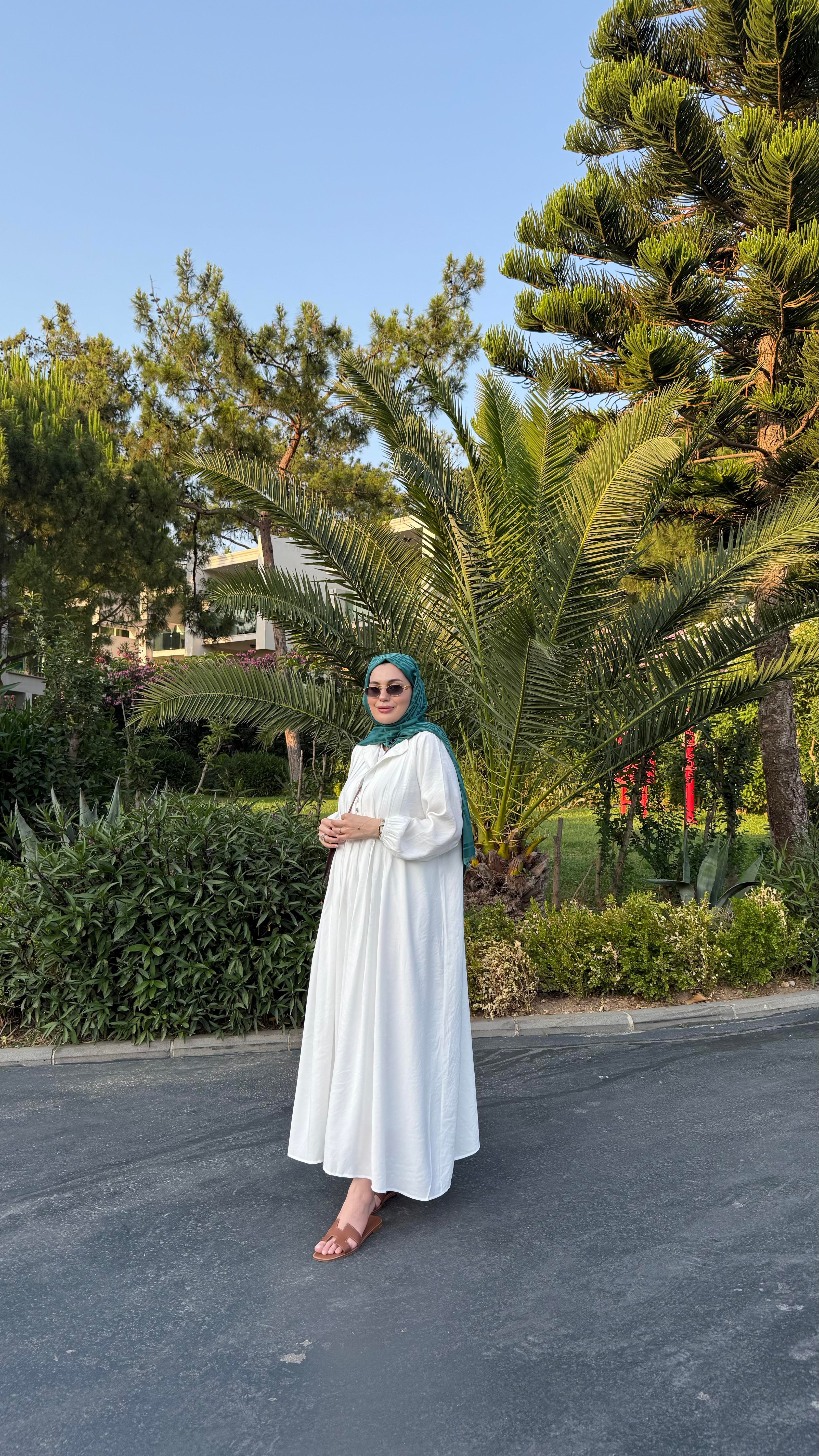 Premium Nervüllü Elbise Beyaz 