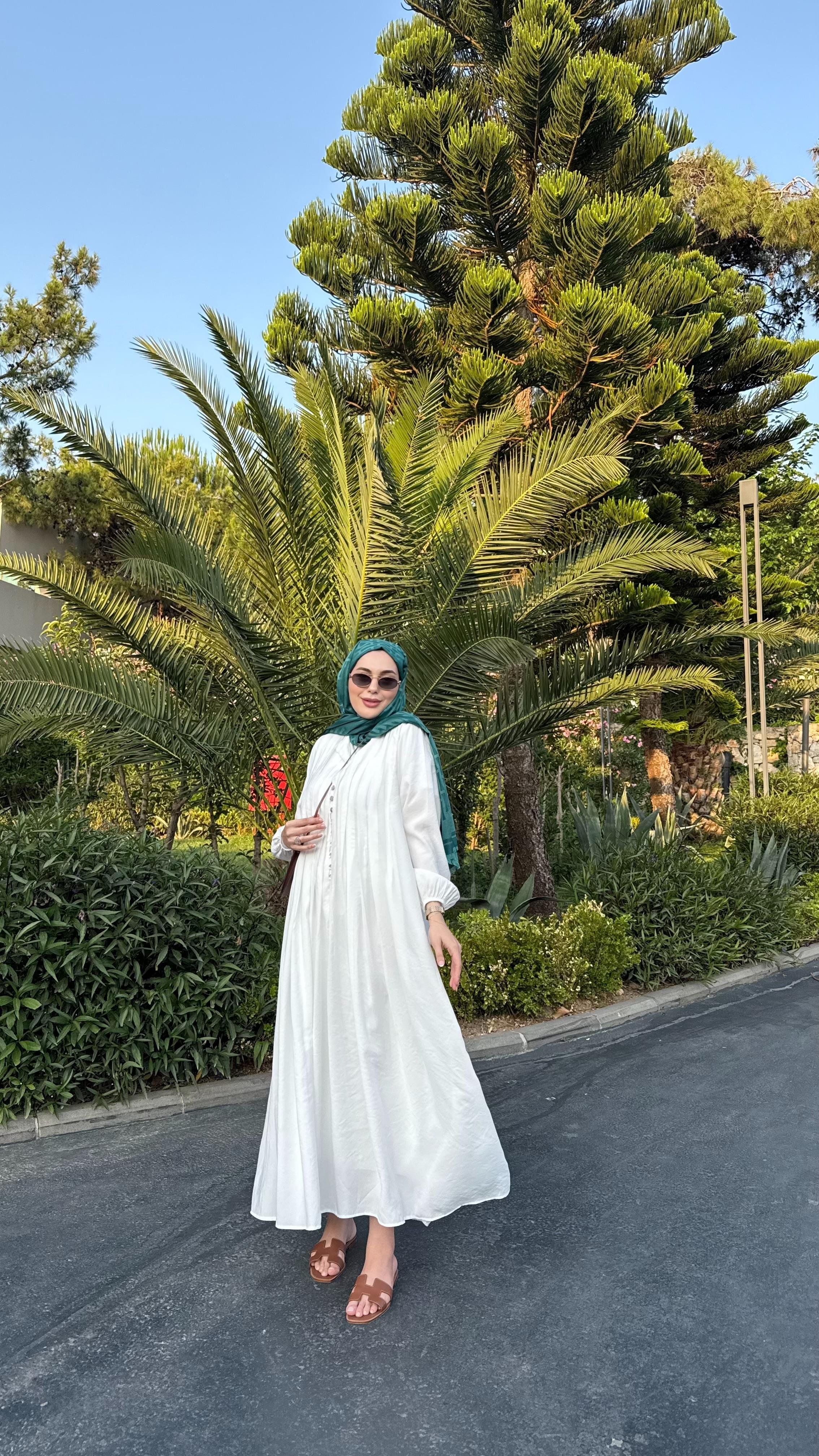 Premium Nervüllü Elbise Beyaz 