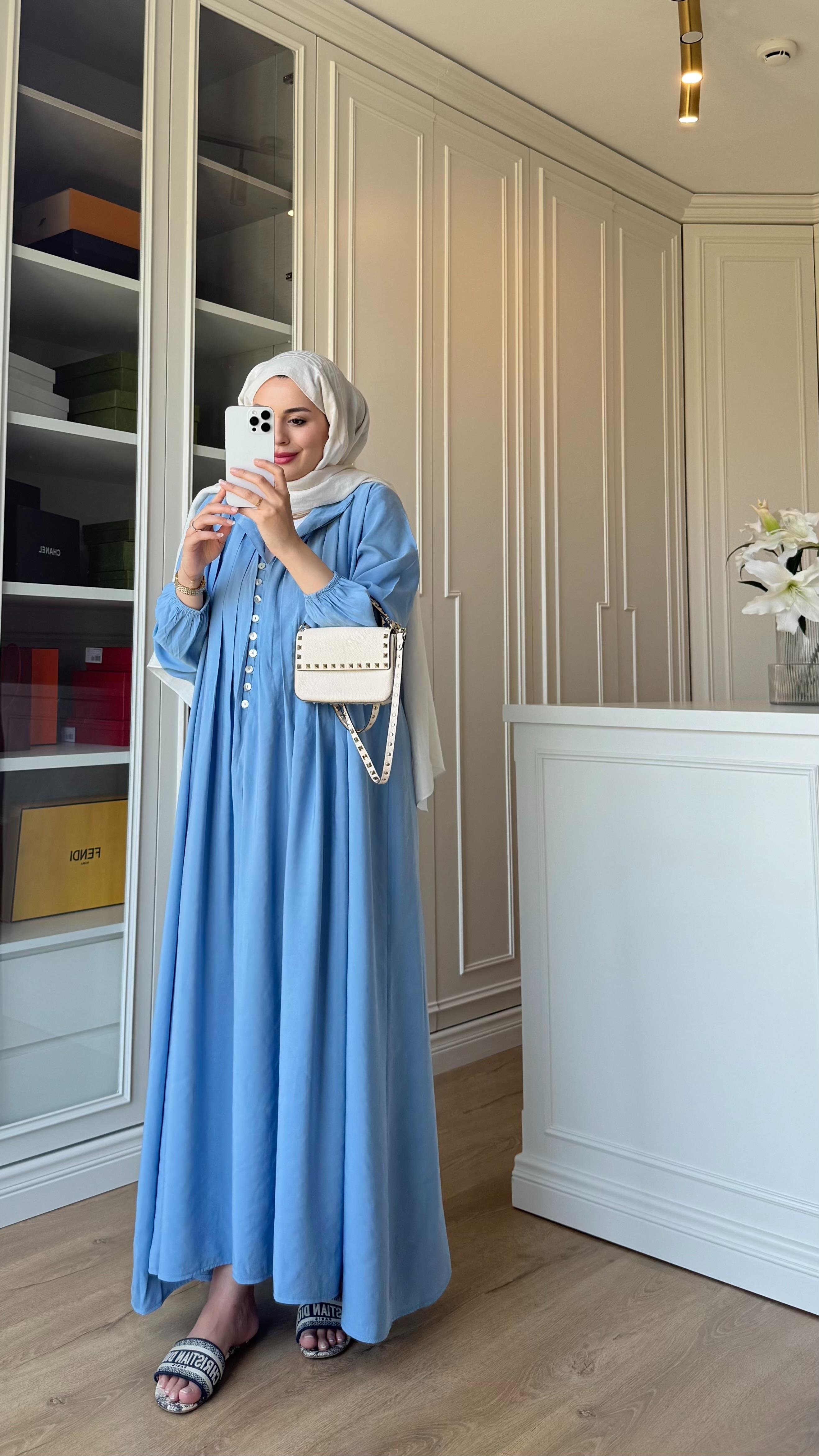 Premium Nervüllü Elbise Mavi