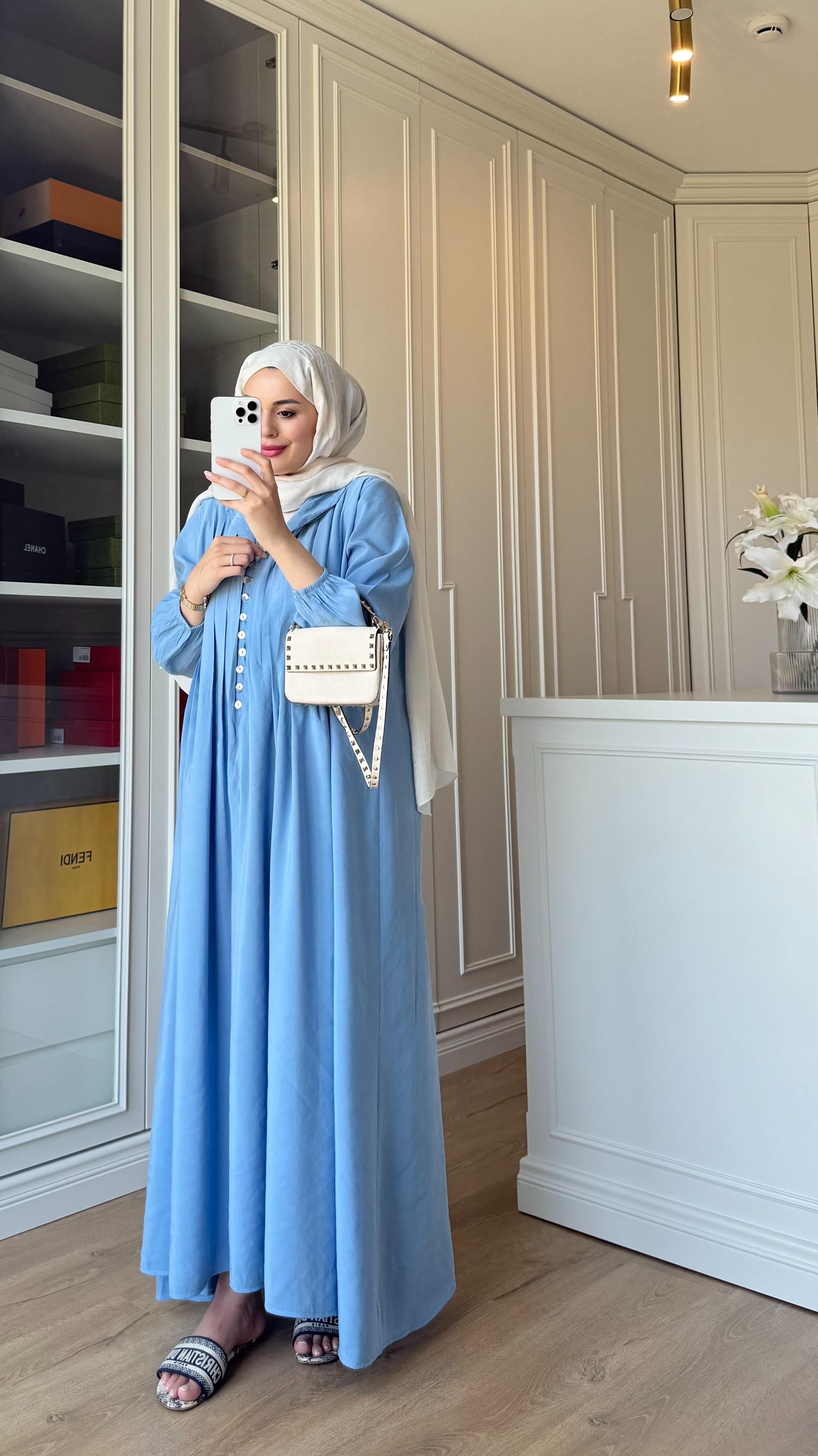 Premium Nervüllü Elbise Mavi