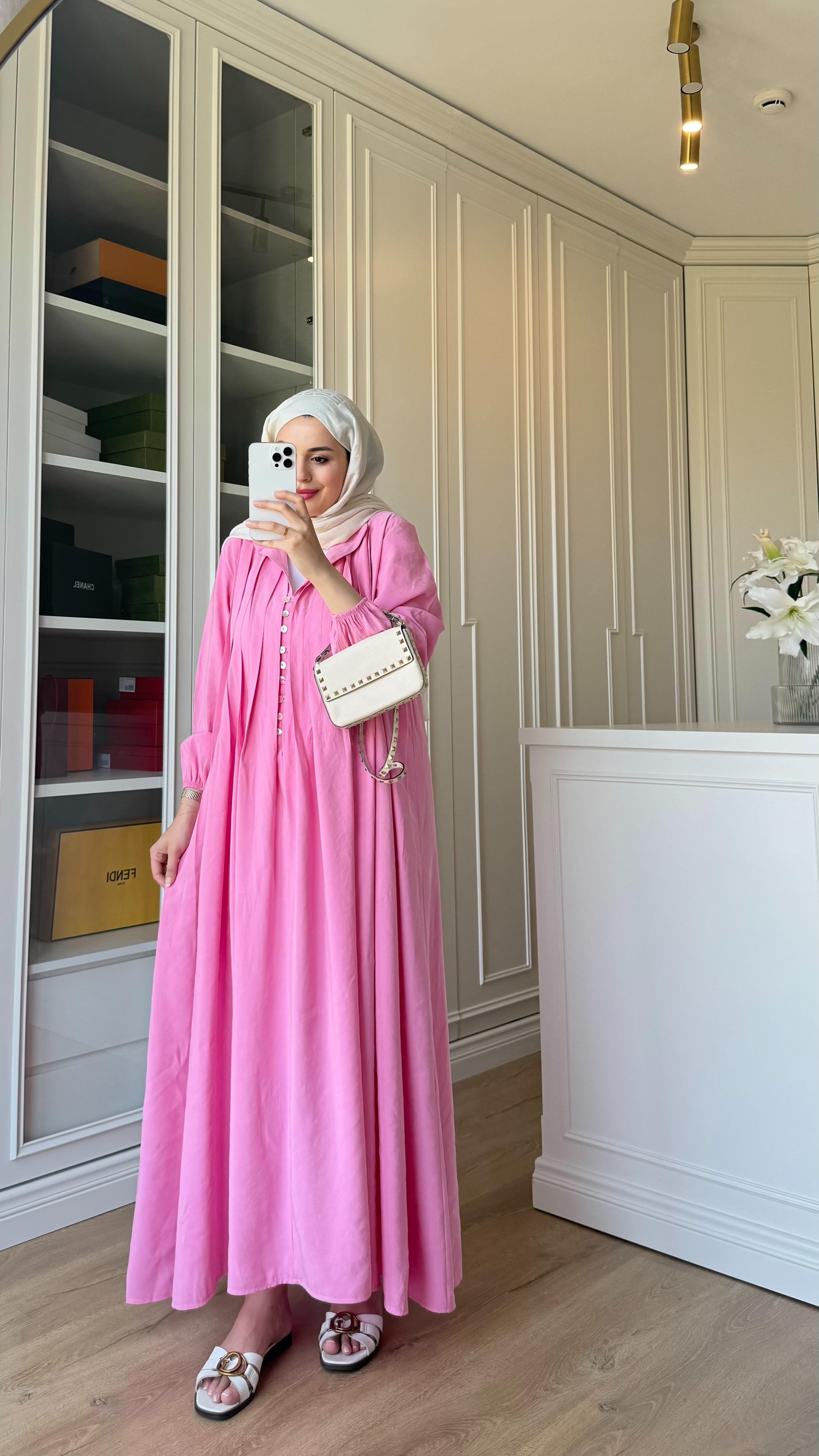 Premium Nervüllü Elbise Pembe