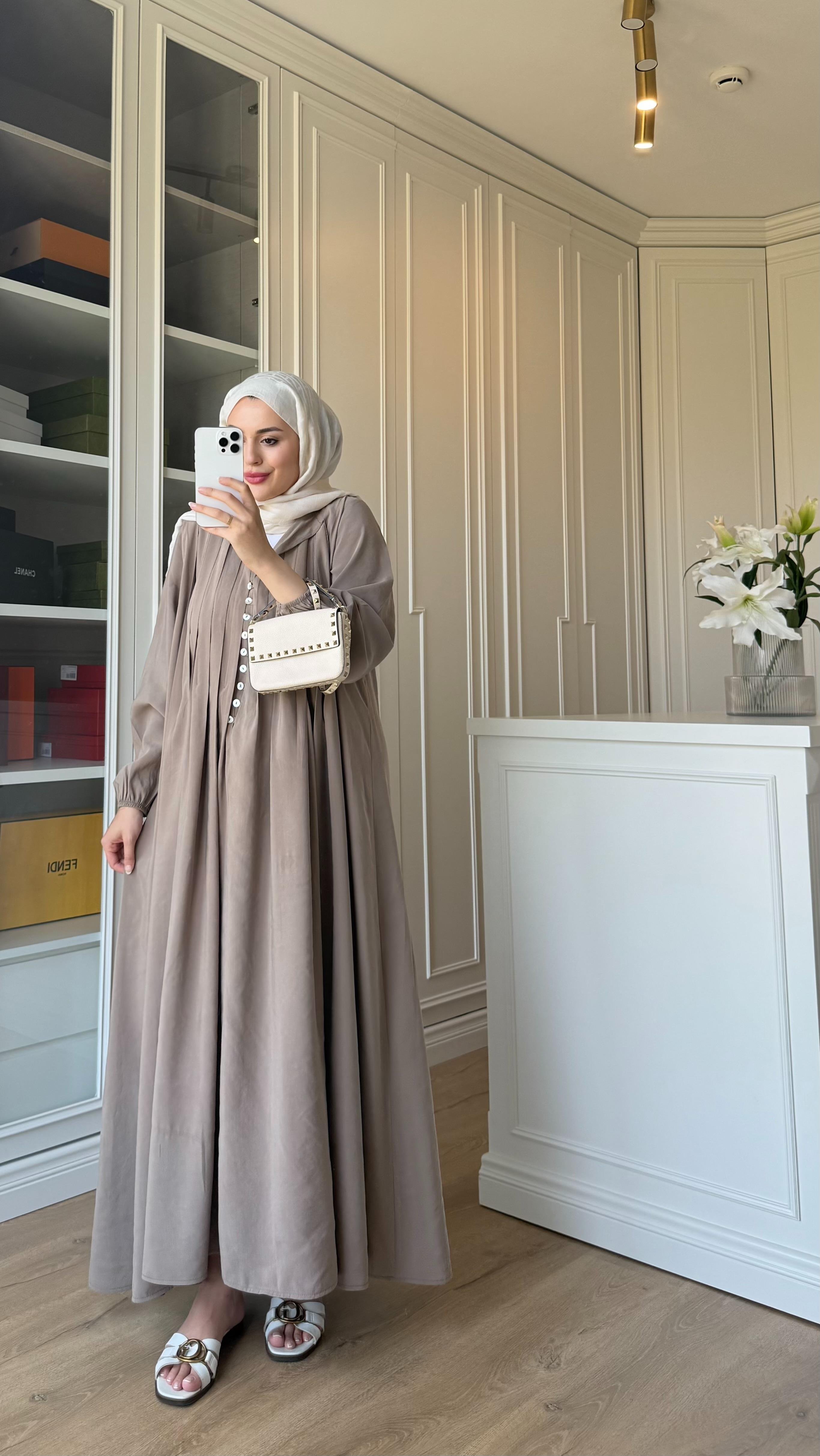 Premium Nervüllü Elbise Vizon 