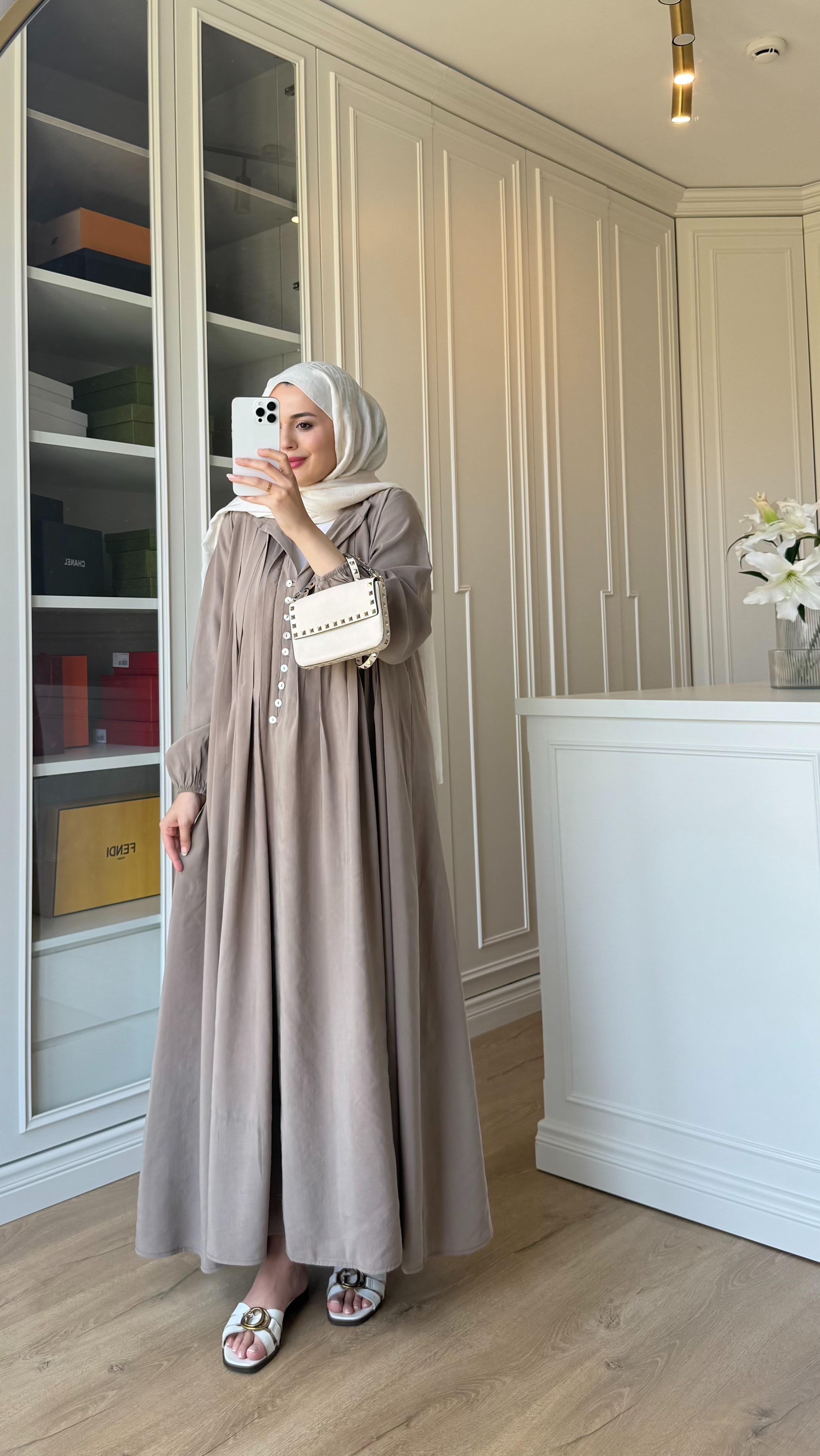 Premium Nervüllü Elbise Vizon 