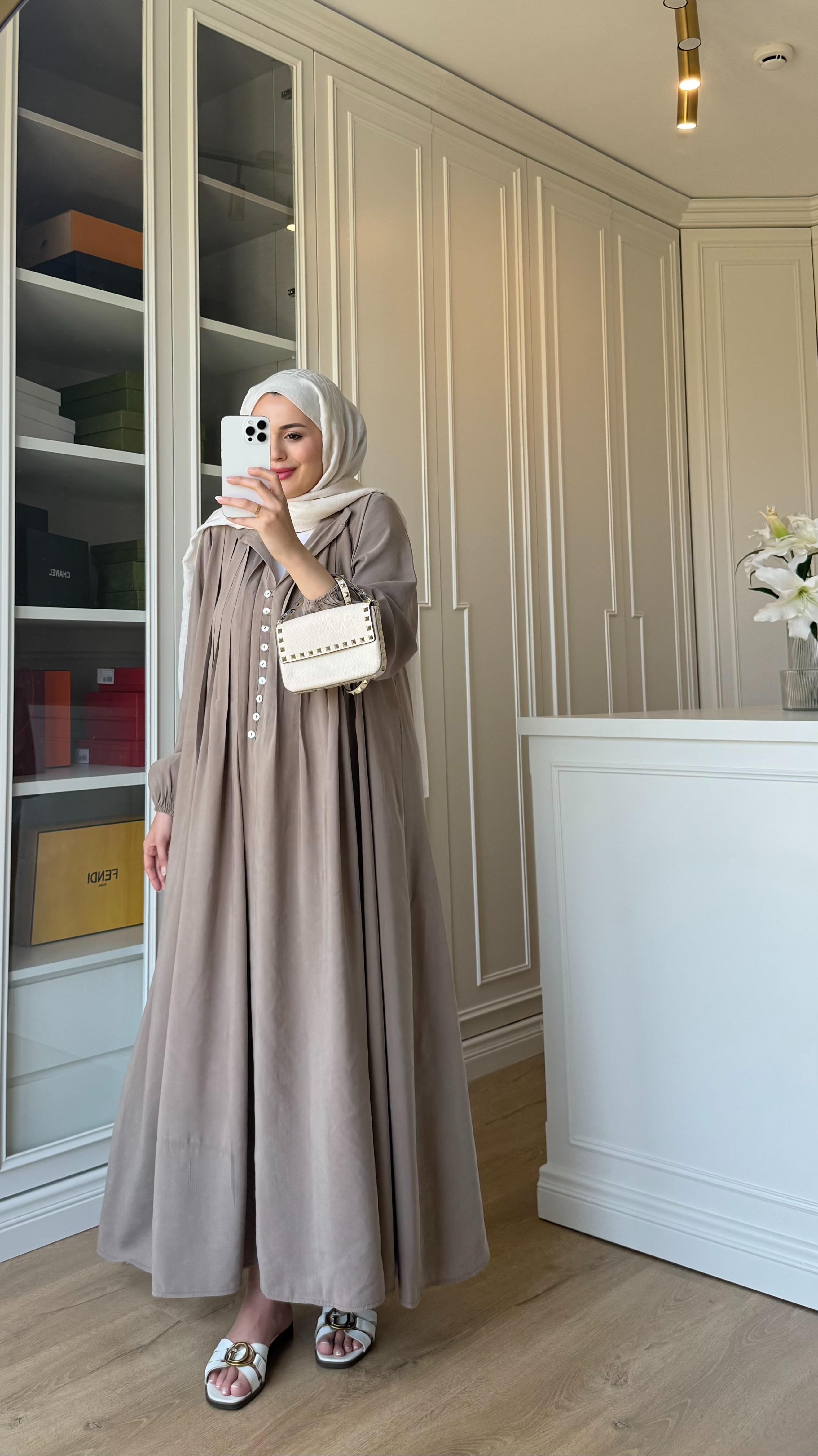 Premium Nervüllü Elbise Vizon 