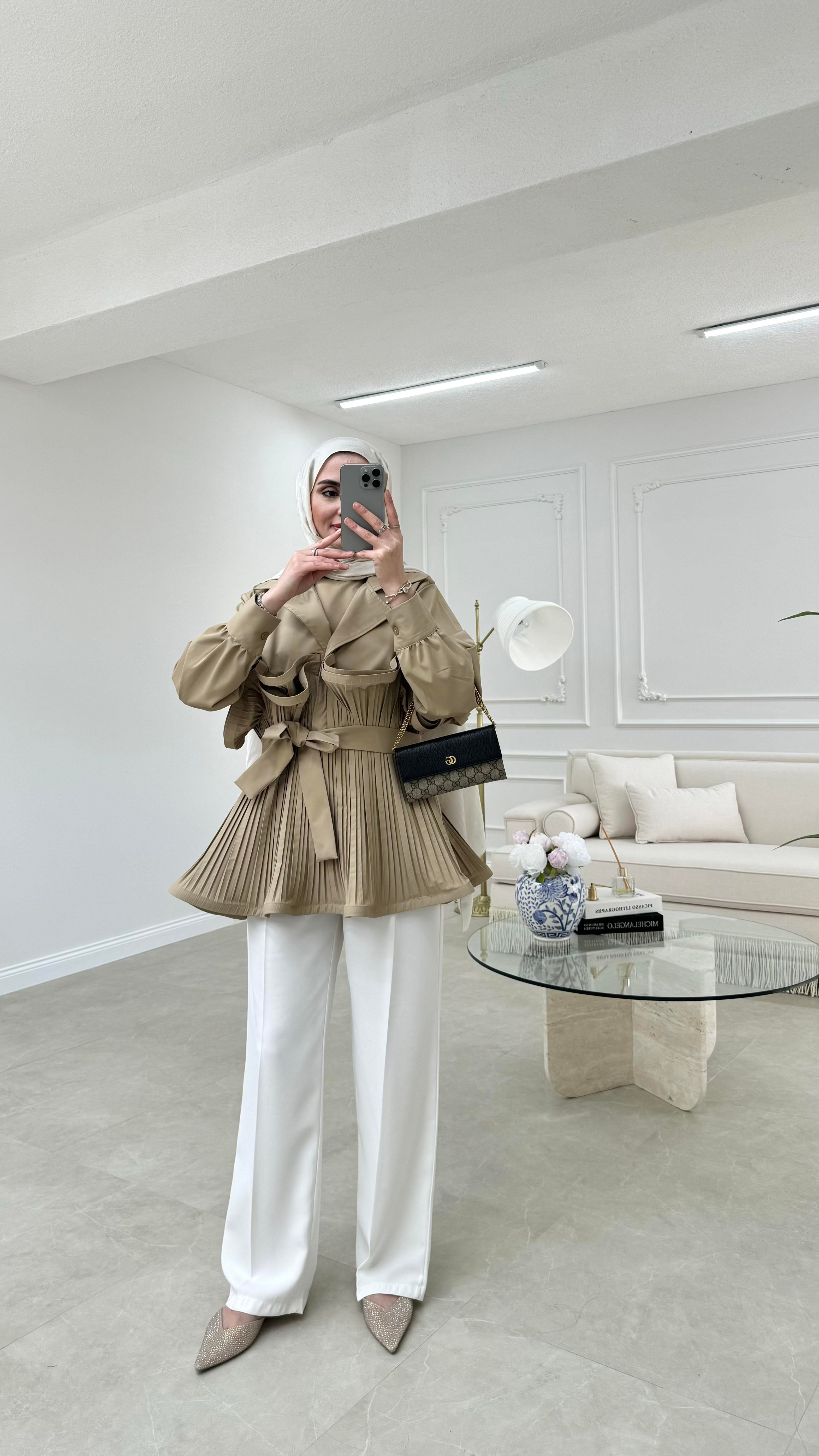 Premium Piliseli Ceket Camel