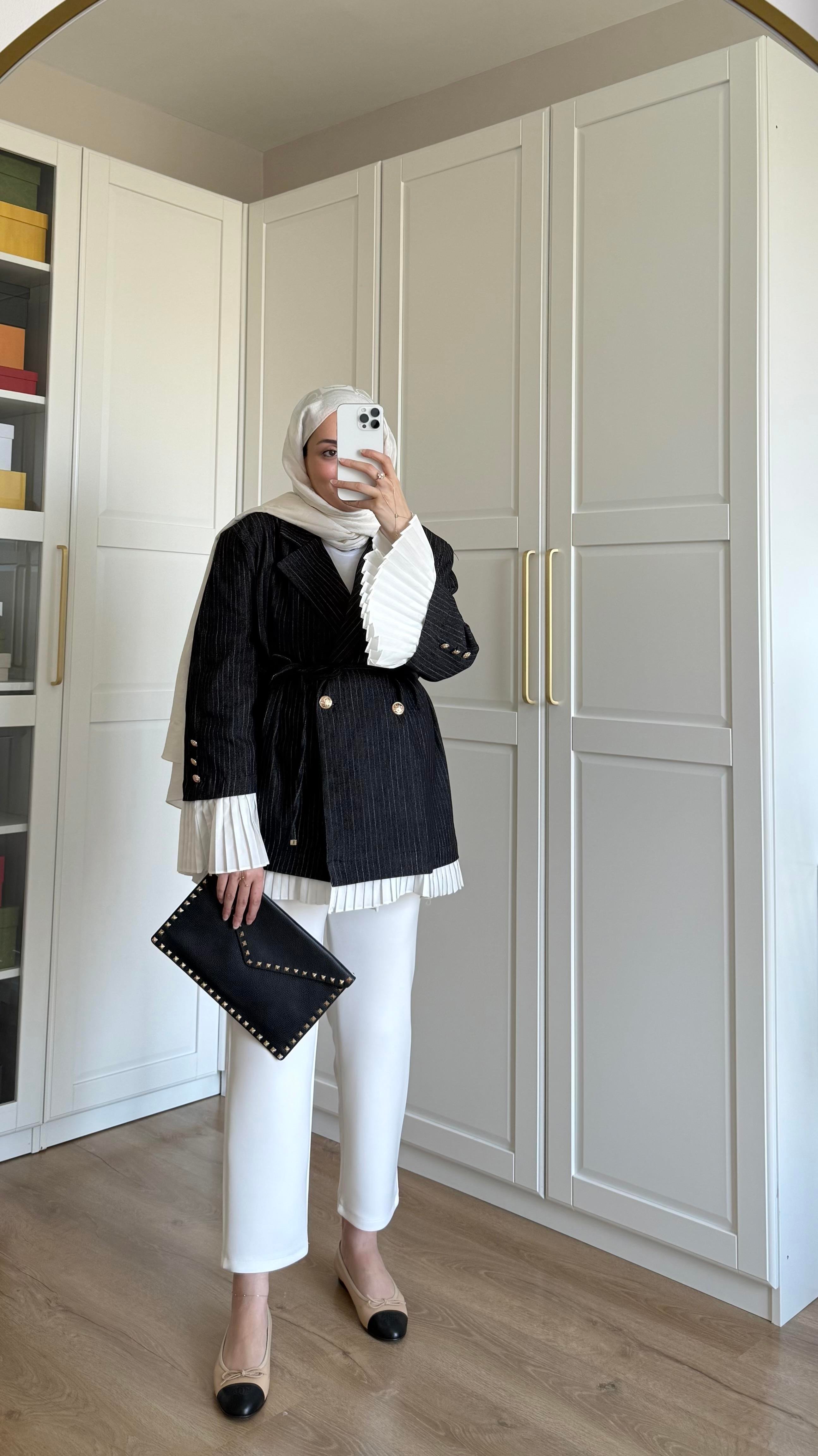 Premium Piliseli Ceket Siyah