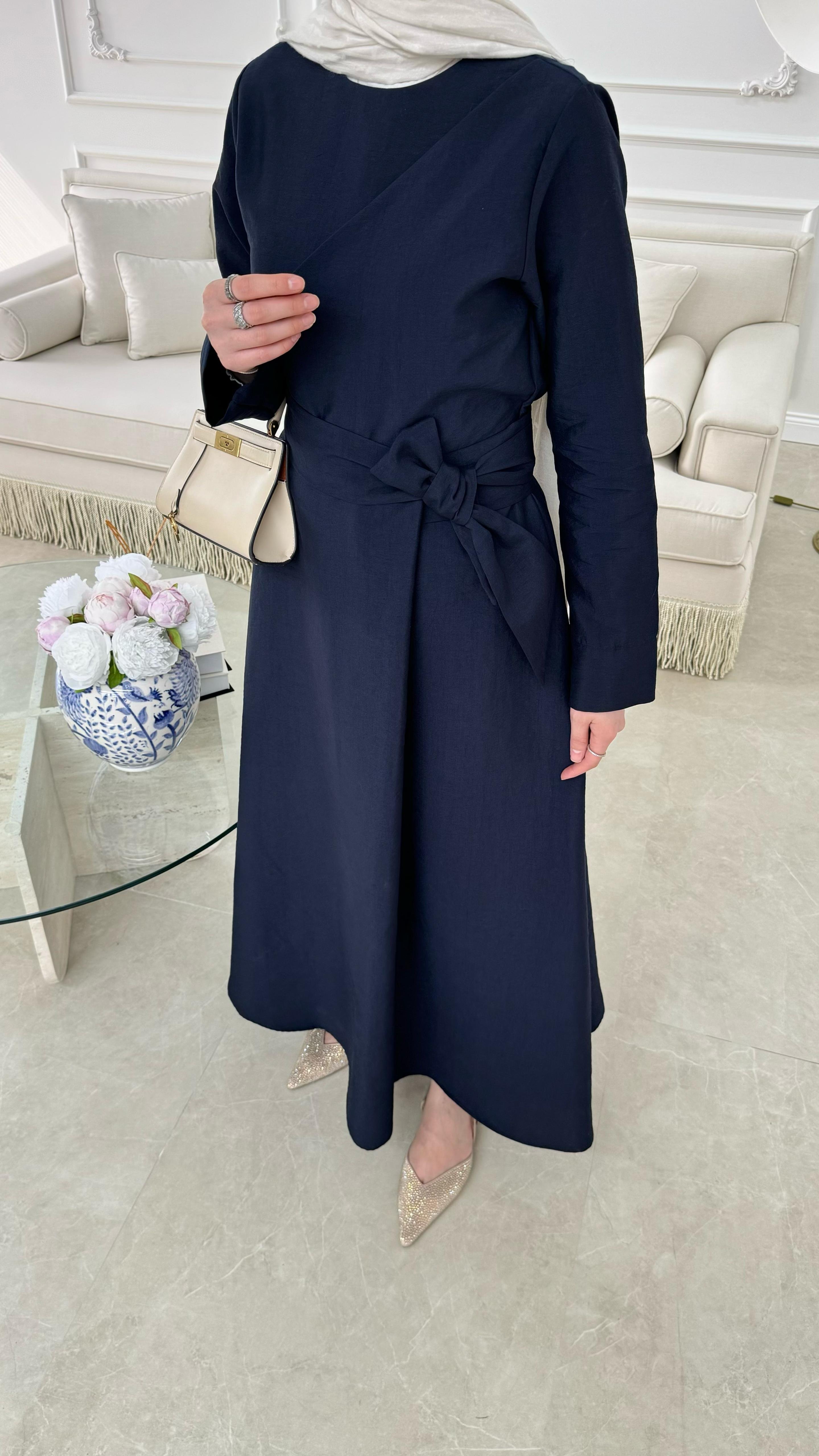 Qupra Bağlamalı Elbise Lacivert 